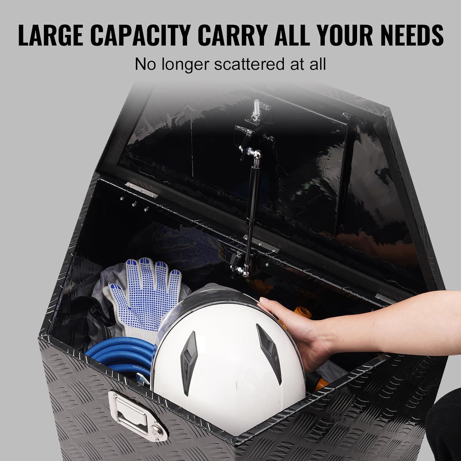 VEVOR Trailer Tongue Box, Heavy Duty Trailer Tongue Tool Box Storage Organizer with Lock & Keys, Utility Tool Chest for Pickup Truck Bed, RV, SUV, Off-Road Vehicle, Aluminum, 29' x 16.2' x 18', Black