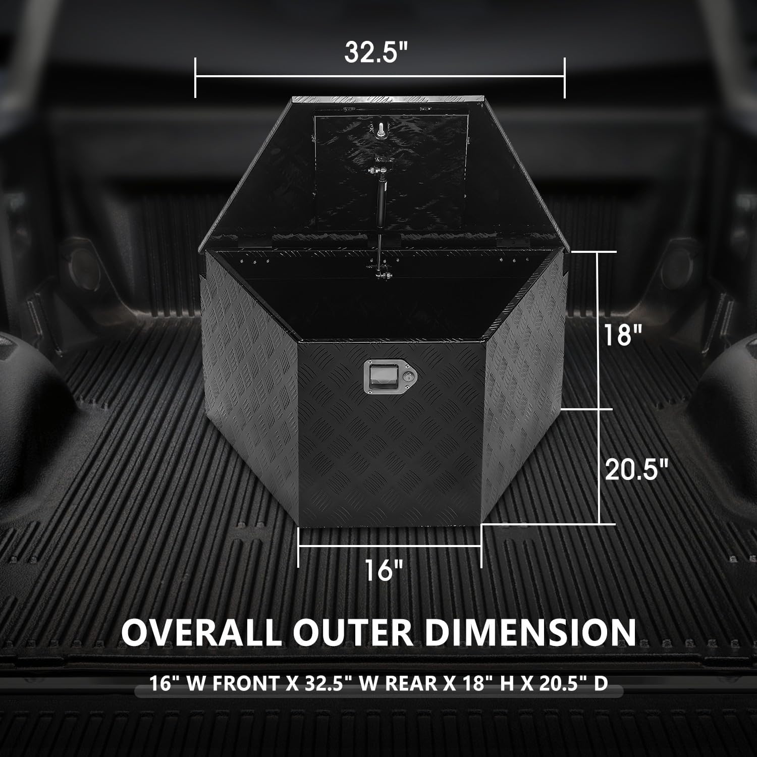 DNA MOTORING Truck Tool Box, Aluminum, Lockable, 32.5'L x 18'W x 16'H, Black, Modern Style, Water Resistant, Flip Top Hinge, TBOX-T5-012-BK