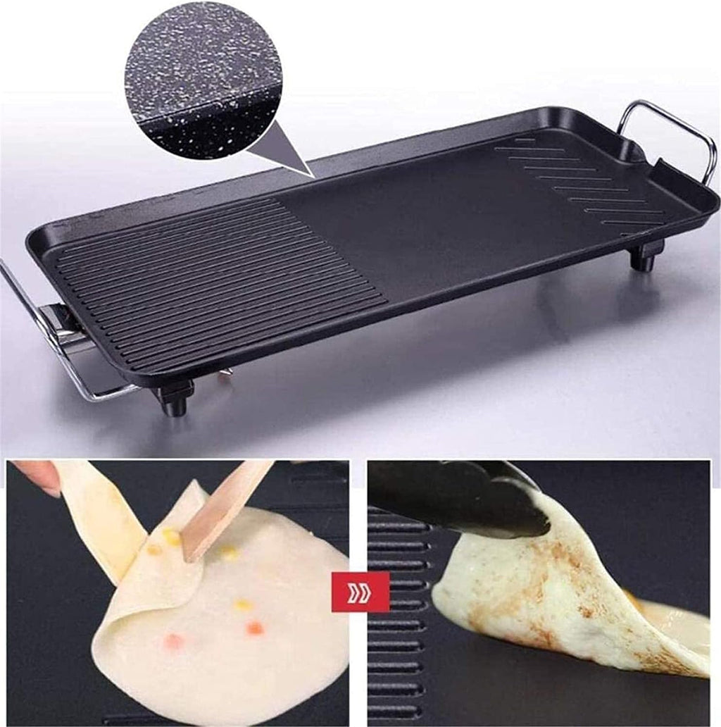 Electric BBQ Grill Indoor Electric Teppanyaki Table Grill, BBQ Barbecue Griddle, Non-Stick Hot Plate, Spatulas and 2 Egg Rings 1800W,Portable Nonstick Griddle