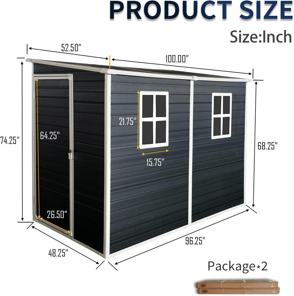 KEIKI 4x8 FT Outdoor Storage Shed Resin Cabinet with Lockable Doors,Two-Window for Bikes and Patio Lawn Furniture