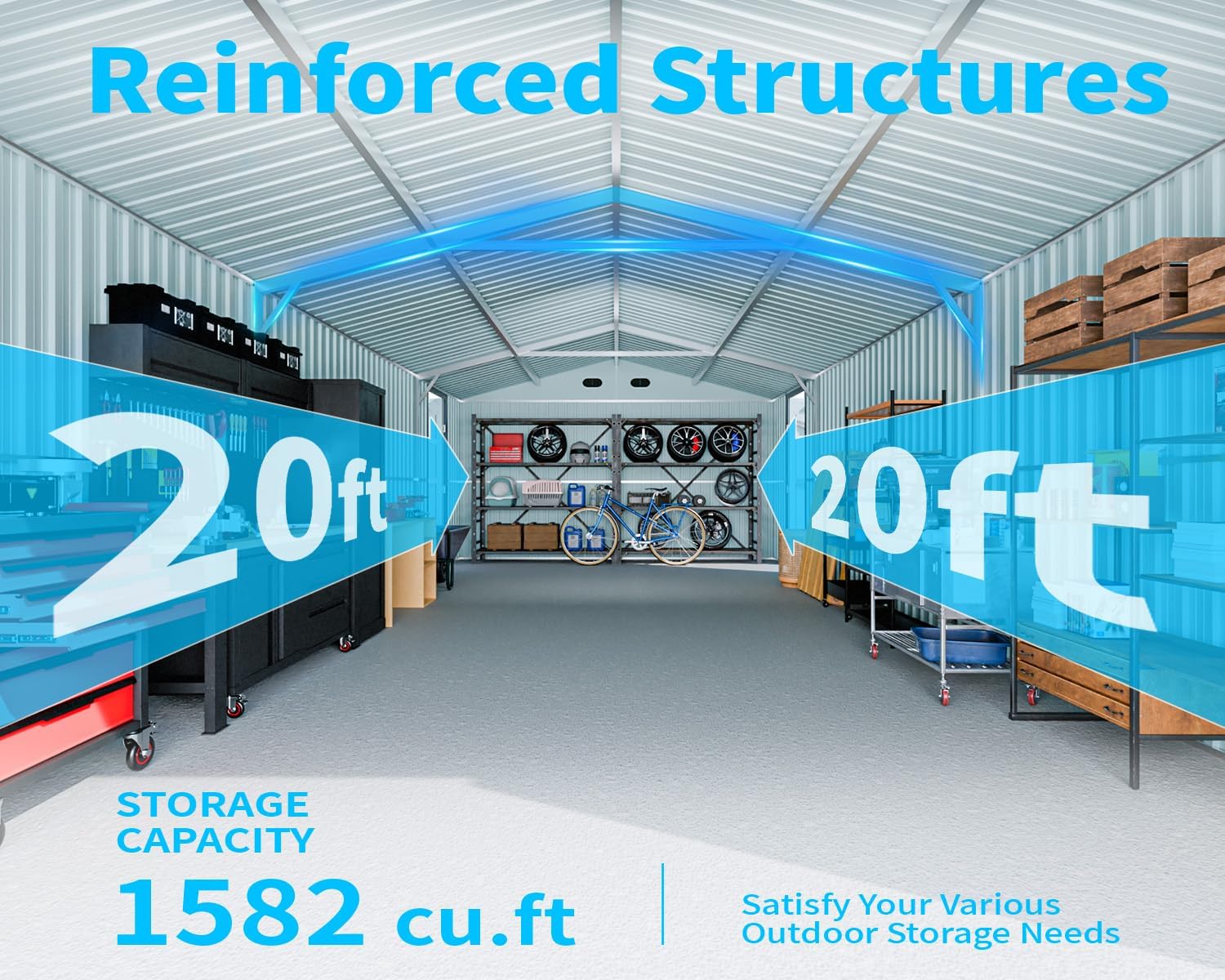 Updated 20 x 13 FT Outdoor Storage Shed, Large Metal Garden Shed with 2 Lockable Doors, Tool Shed Outdoor Storage with 4 Air Vents, Garage Shed Waterproof for Car, Truck, Bike, Garbage, Black
