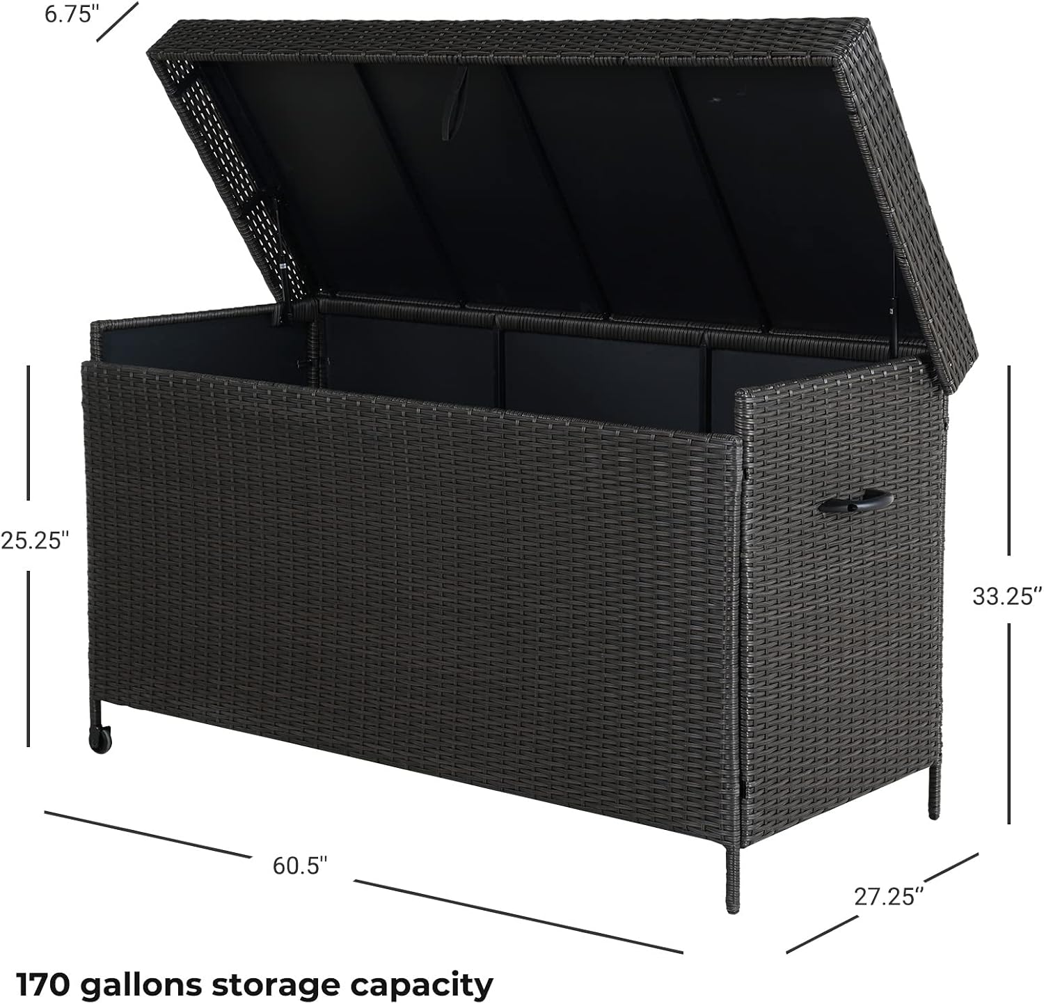 Grand patio 170 Gallon Storage Box, Dark Brown PE Wicker, Minimalist Style, Water Resistant, Flip Top, Smooth Wheels, for Patio Furniture Cushions, Garden Tools, Pool Accessories