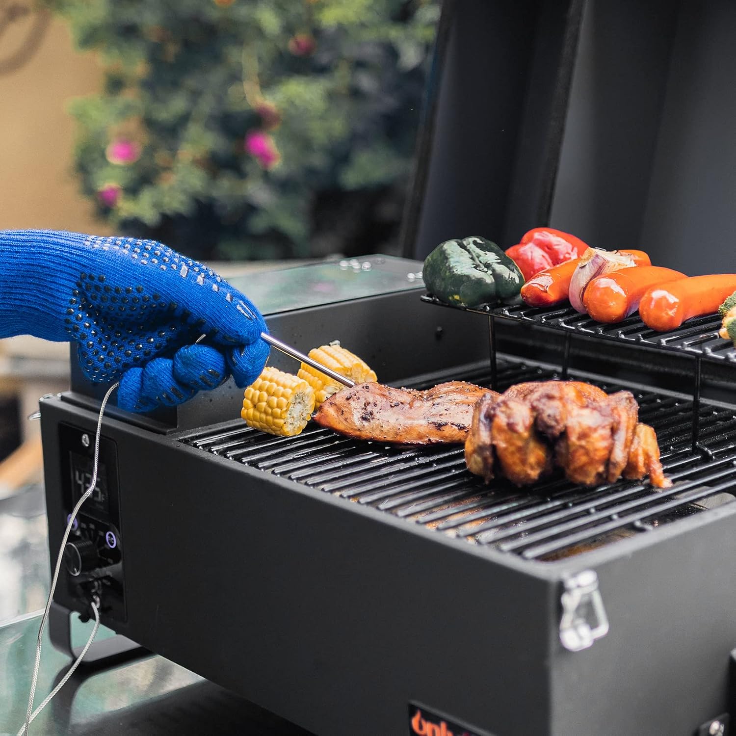 ONLYFIRE GRILLS BBQ Wood Pellet Grill Smoker with Meat Probe, 2 Tiers Cooking Area, Portable Tabletop Grilling Stove for Outdoor Kitchen Cooking Smoke and Roast, RV Camping, Black GS314