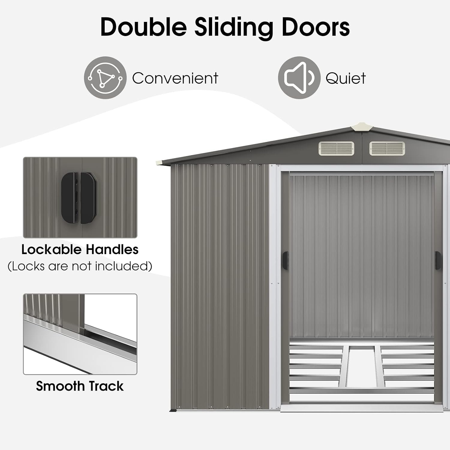 Goplus Outdoor Storage Shed, 8.5' x 6.8' x 6' Weather-Resistant Utility Tool Organizer w/Foundation, 4 Louvers, Double Doors & Ramp, Galvanized Steel Tool Shed for Garden, Lawn, Yard