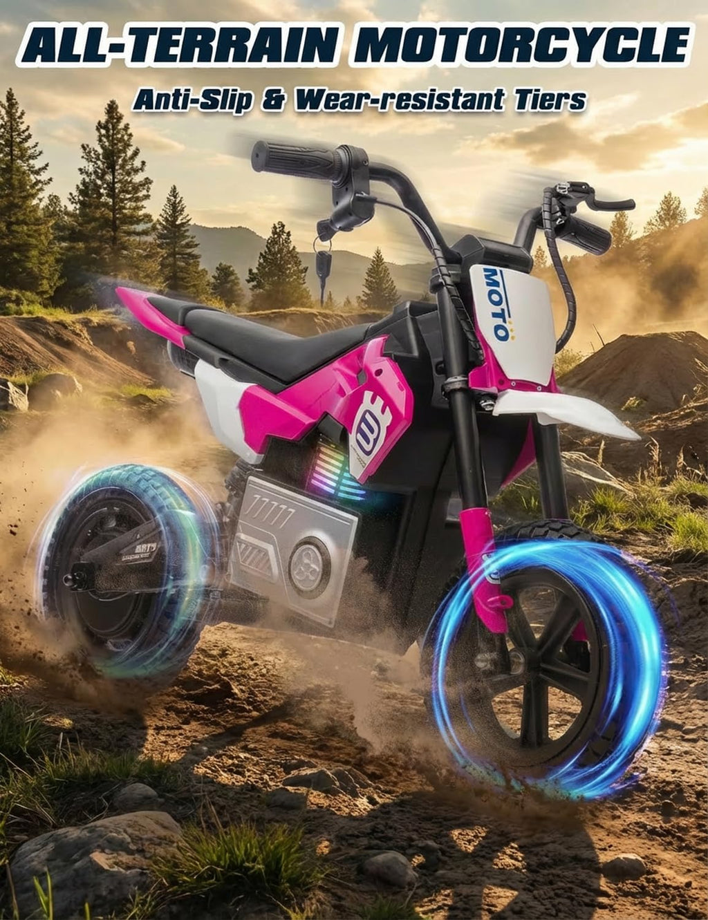 Electric Motorcycle for Kids Ages 5-10, 24V 200W Higher Speed Electric Dirt Bike, Kids Ride On Motorcycle with Rear Wheel Shock Absorber, LED Breath Light, Bluetooth, Music, Horn, Pink