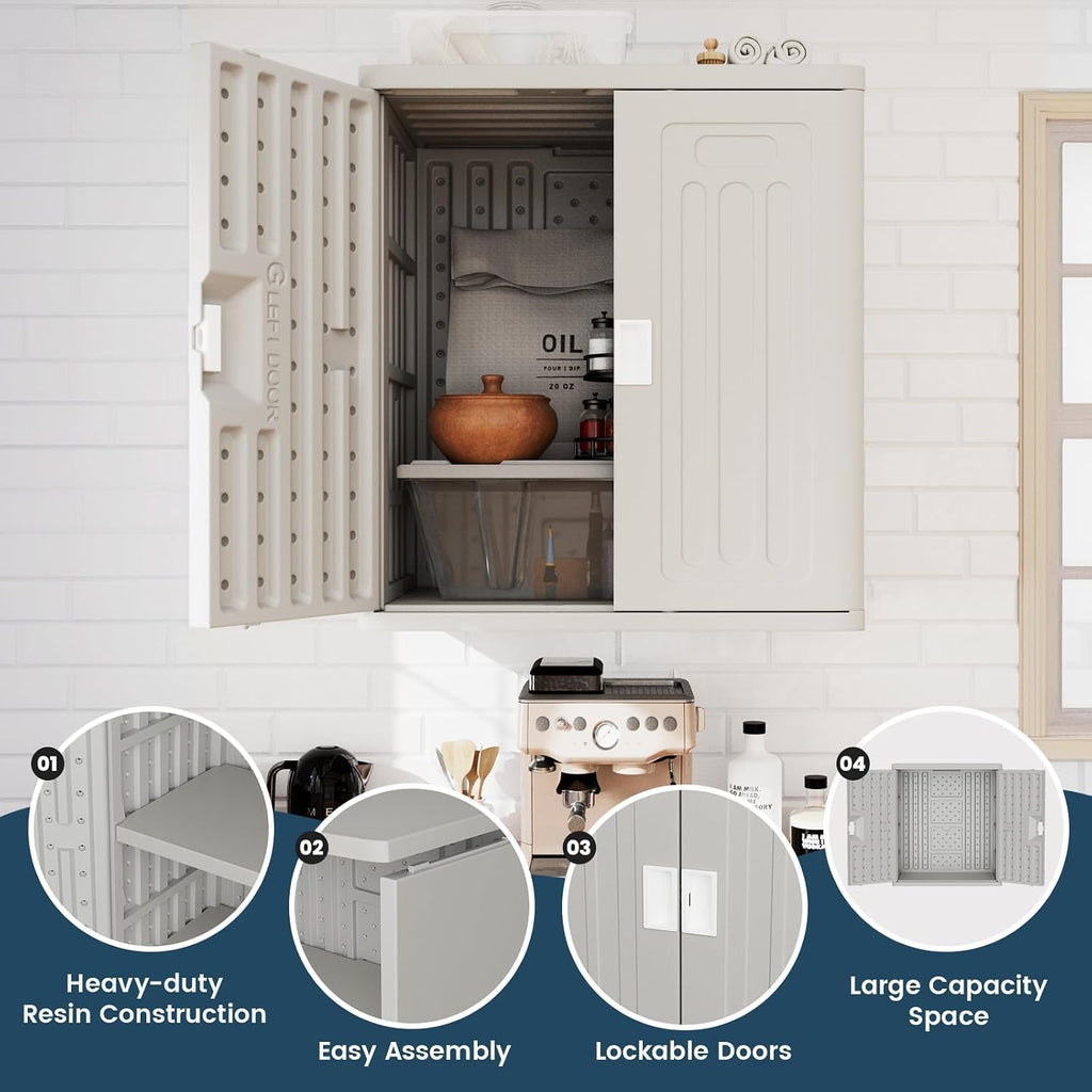Amopatio Outdoor Storage Cabinet with Lockable Doors, Resin Cabinet Waterproof Freestanding Outdoor Patio Storage Shed for Garden Tools, 19.7' D x 29.5' W x35.4 H, Gray