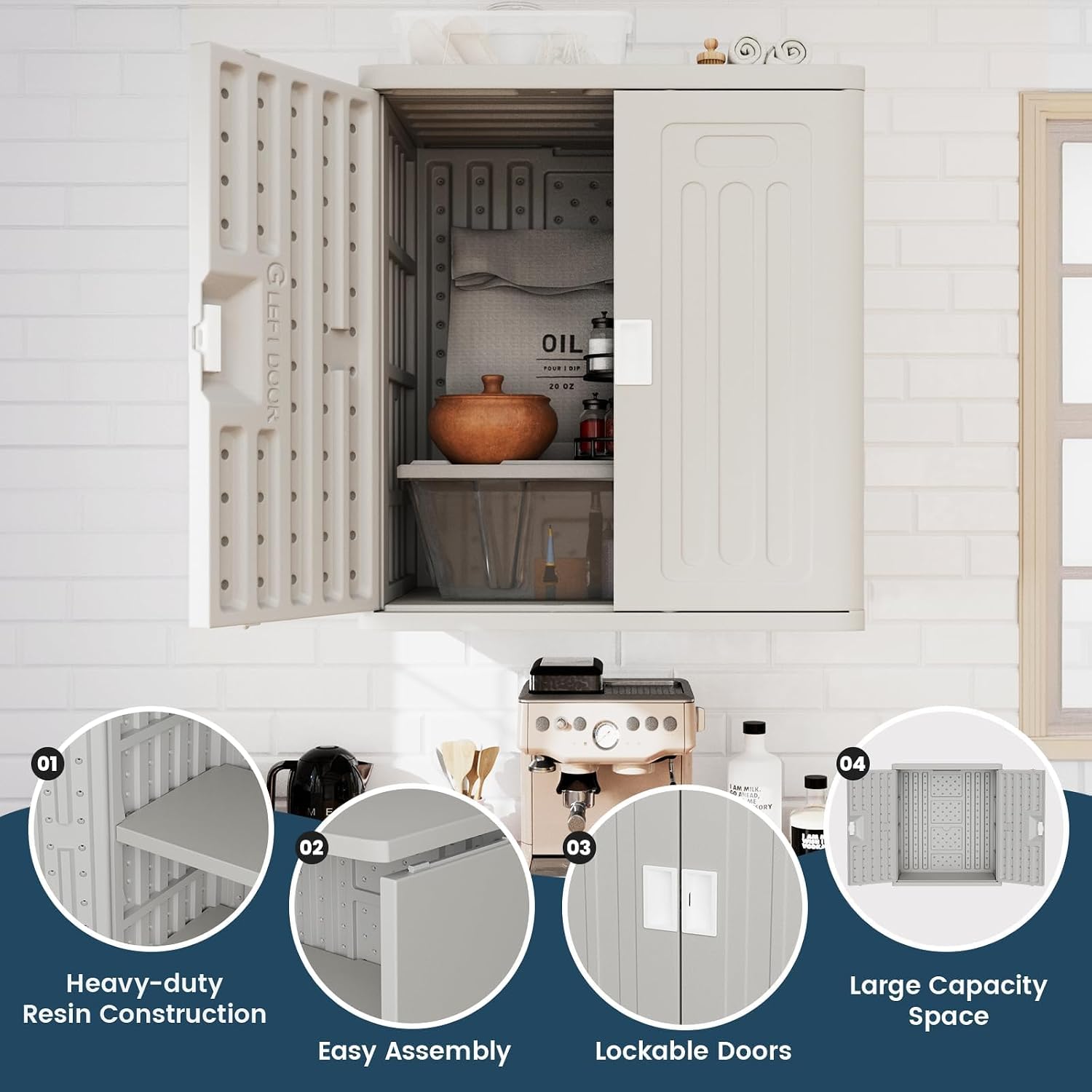 Amopatio Outdoor Storage Cabinet with Lockable Doors, Resin Cabinet Waterproof Freestanding Outdoor Patio Storage Shed for Garden Tools, 19.7' D x 29.5' W x35.4 H, Gray