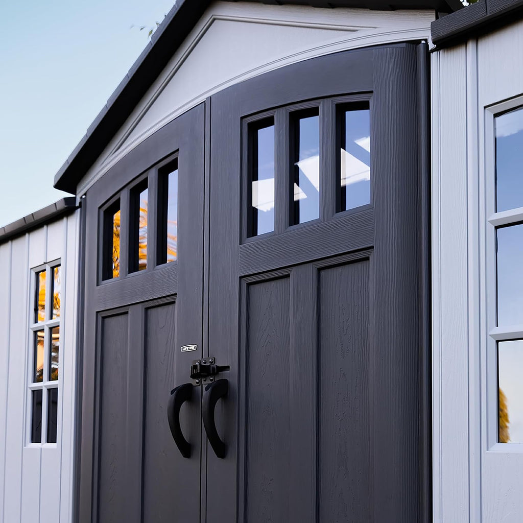 Lifetime Dual Entry Outdoor Storage Shed, 10x8 Ft, Gray, Resin Tool Shed with Double Doors