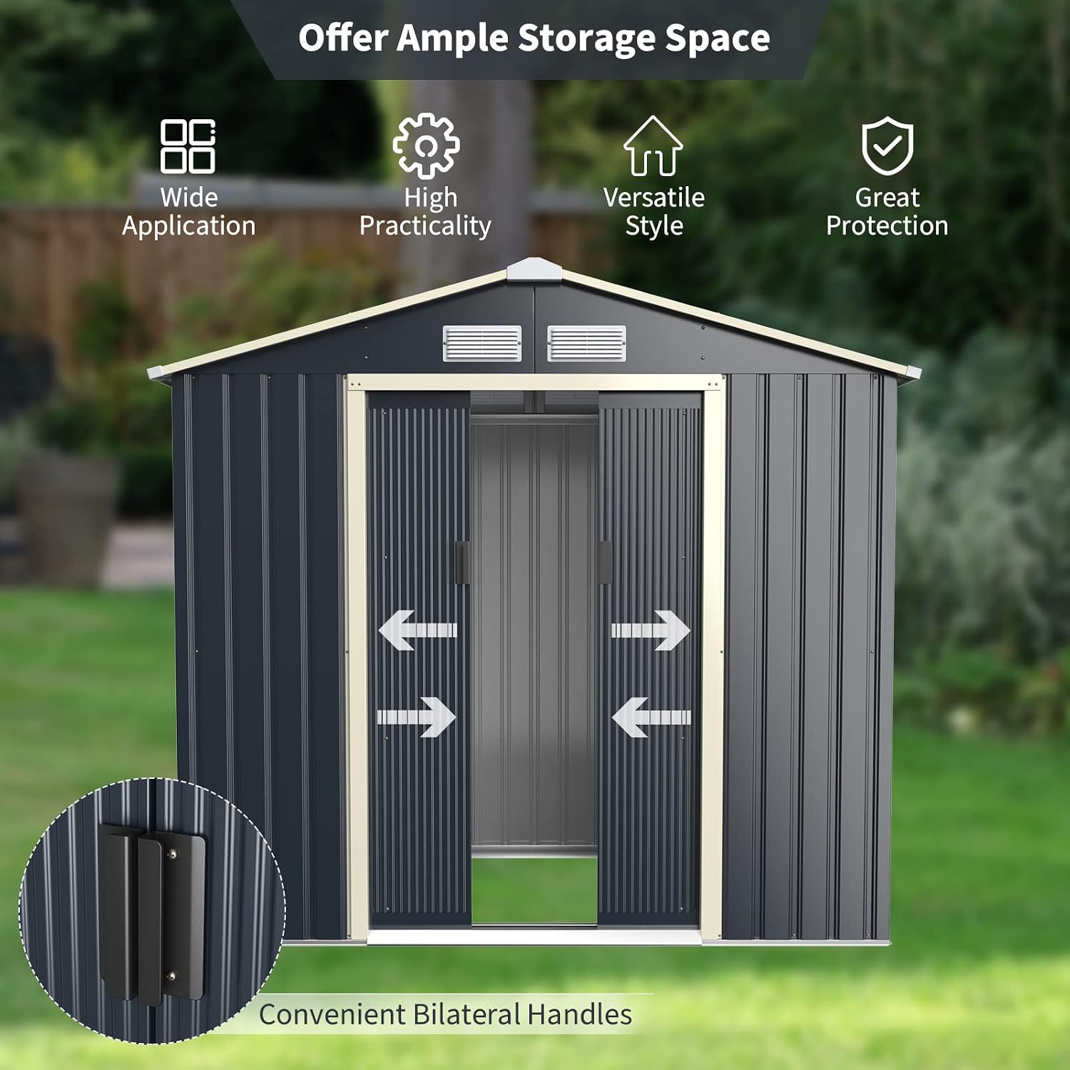 Goplus Storage Shed, Metal 7' X 4' Outdoor Building Organizer with 4 Vents & Double Sliding Door for Garden Backyard Farm (7'X4')