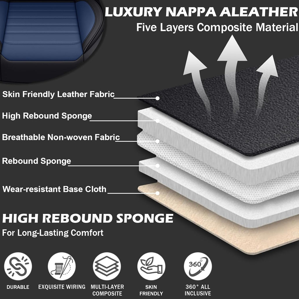 Car Seat Cover Full Set for Toyota Grand Highlander Seat Covers 2024-2025, Nappa Leather Waterproof Seat Covers For Cars, Airbag Safe, Universal Automotive Seat Covers(Luxury Full Set/Black Blue)