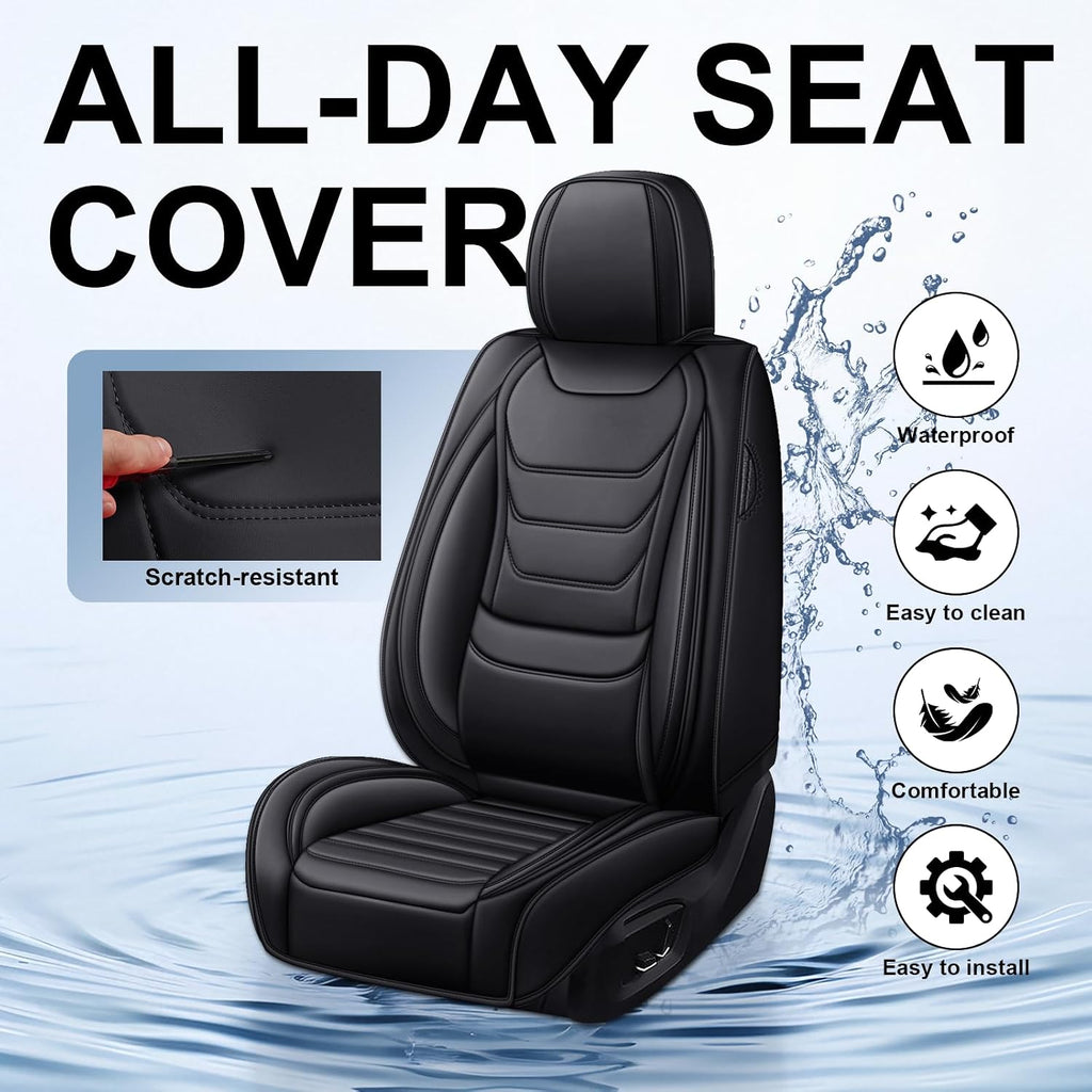 DHAEY Car Seat Covers for Volkswagen Atlas 2018-2025, Family Seat Covers, Nappa Leather, Wear-Resistant, Anti-Slip, Waterproof, 2PCS Front, Black