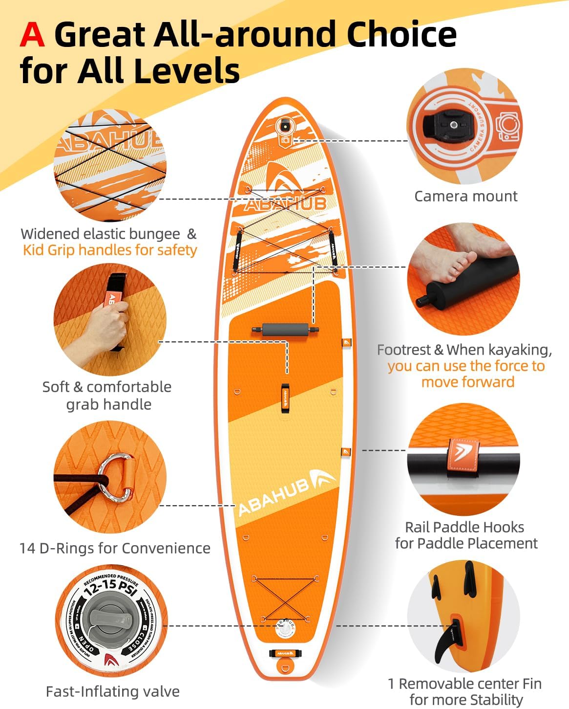 Abahub Inflatable SUP, Wide 10'6' x 31'/34' iSUP, Standup Paddleboard with Adjustable SUP Kayak Paddle, for Yoga, Paddle Board, Kayaking, Surf, Canoe, Fishing