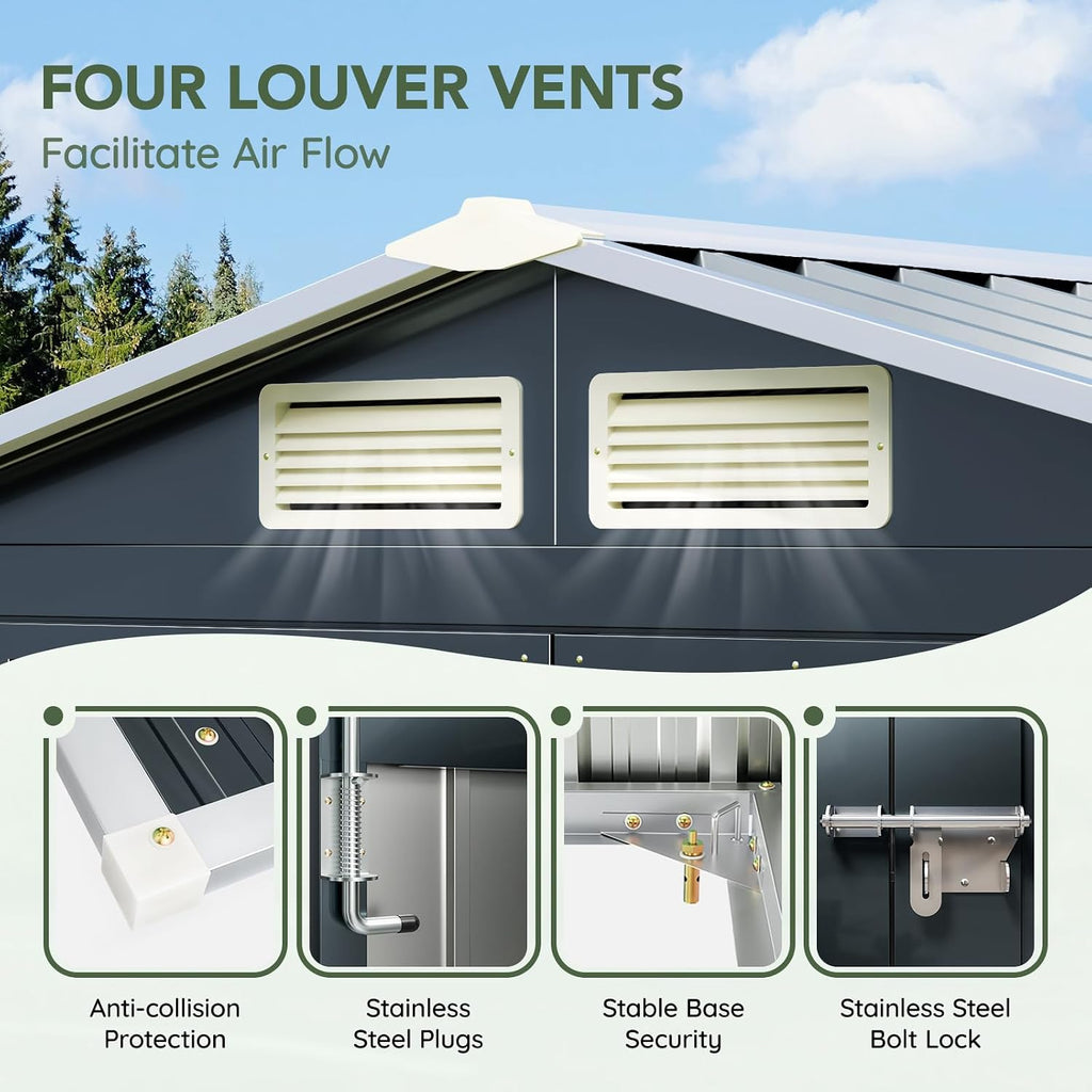 5x3 FT Outdoor Metal Storage Shed with Floor Frame, Double Door, 1 Clear Window, Tool Shed for Garden, Patio, Backyard