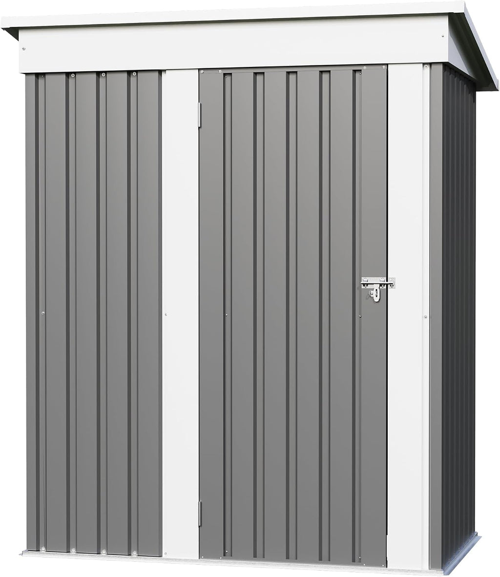 Furniwell 5x3 FT Outdoor Storage Shed, Metal Garden Sheds Outdoor Storage House with Single Lockable Door for Backyard Patio Lawn, Gray