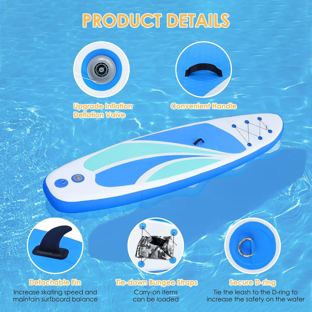 Inflatable Stand Up Paddle Board for Adult All Skill Levels- 10'4' Ultra-Light SUP Paddleboard with Durable Non-Slip Deck and Paddle Board Accessories Fins, Paddle, Pump, Backpack, Leash