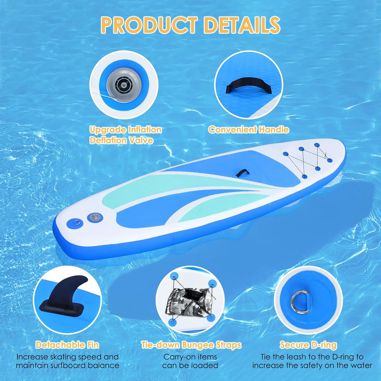 Inflatable Stand Up Paddle Board for Adult All Skill Levels- 10'4' Ultra-Light SUP Paddleboard with Durable Non-Slip Deck and Paddle Board Accessories Fins, Paddle, Pump, Backpack, Leash