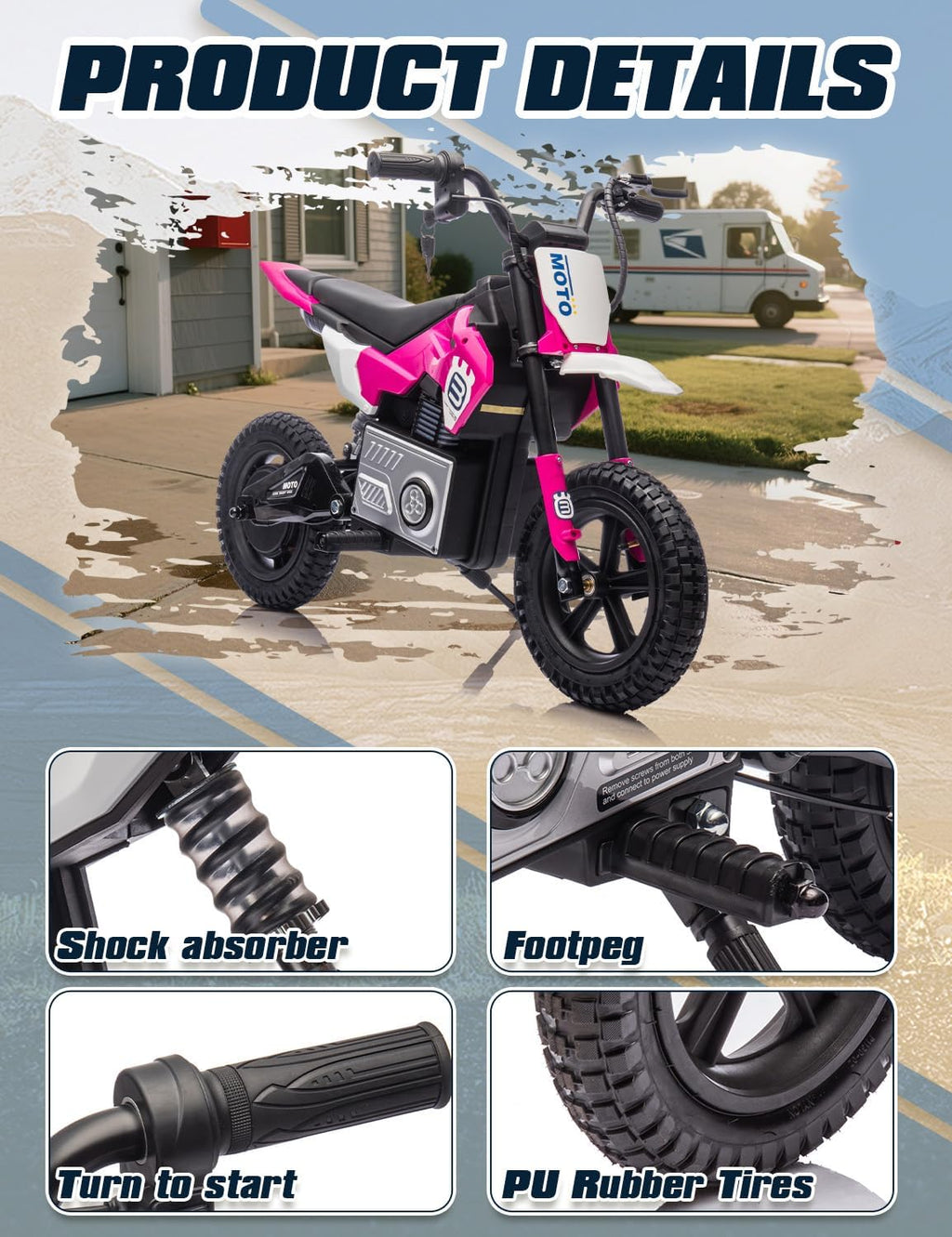 Electric Motorcycle for Kids Ages 5-10, 24V 200W Higher Speed Electric Dirt Bike, Kids Ride On Motorcycle with Rear Wheel Shock Absorber, LED Breath Light, Bluetooth, Music, Horn, Pink