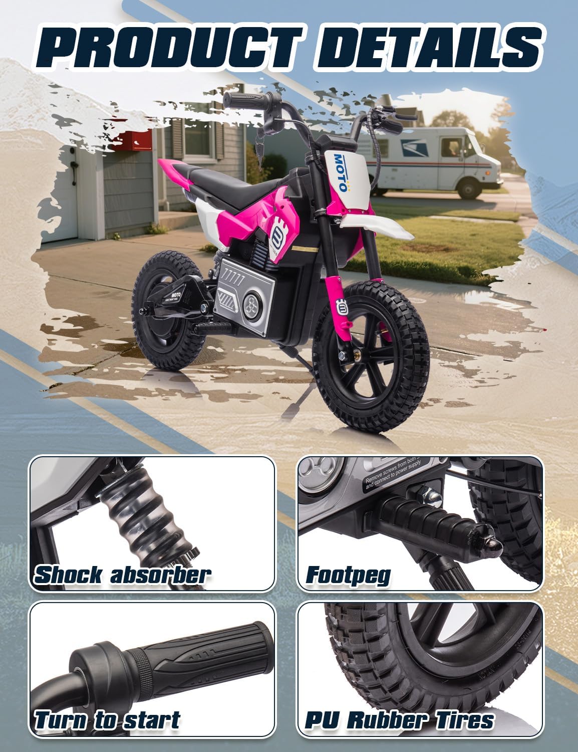 Electric Motorcycle for Kids Ages 5-10, 24V 200W Higher Speed Electric Dirt Bike, Kids Ride On Motorcycle with Rear Wheel Shock Absorber, LED Breath Light, Bluetooth, Music, Horn, Pink
