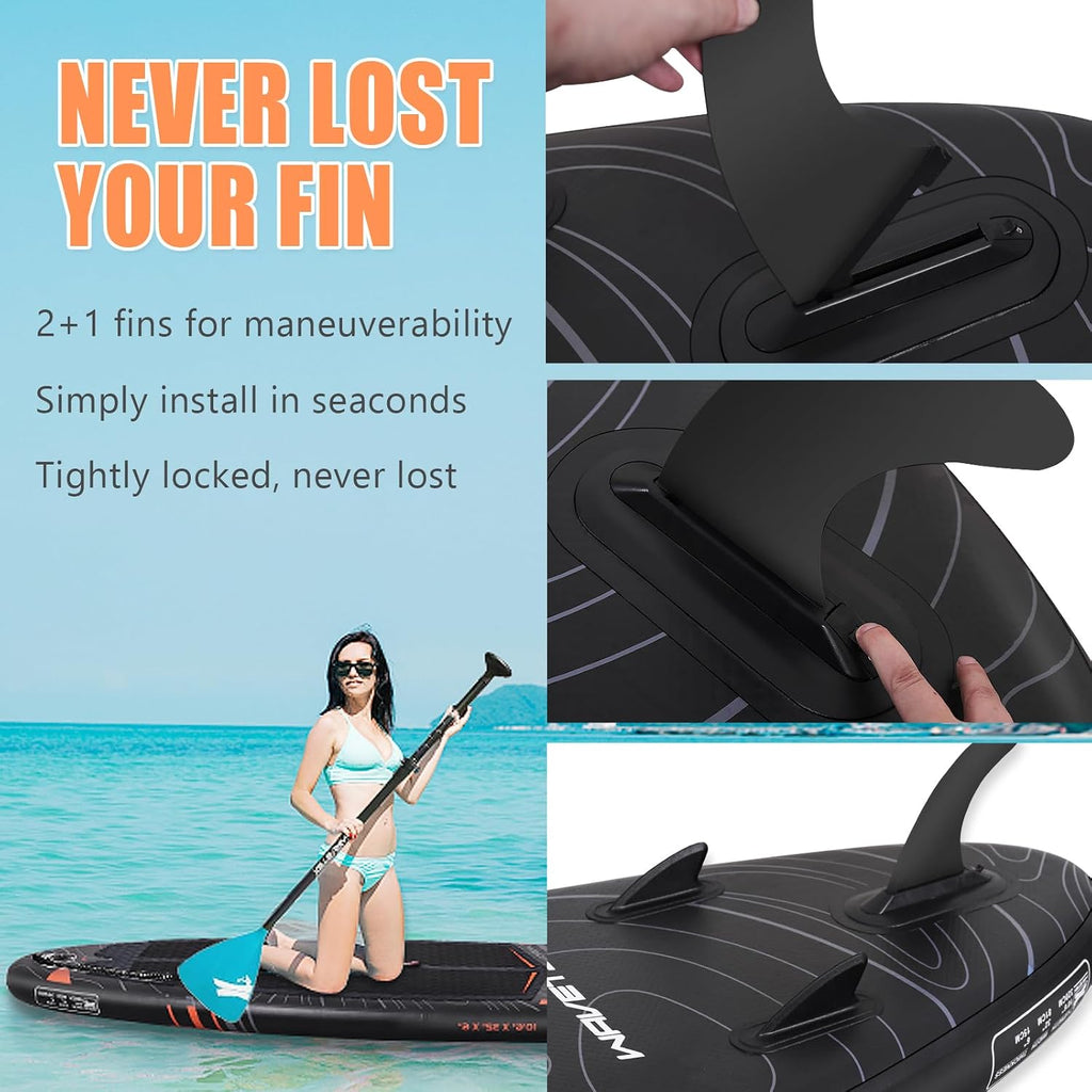 Inflatable Paddle Board, Stand Up Paddleboard with SUP Camera Seat, Wide Stance, Blow Up Paddle Board, ISUP Backpack, Pump, 3 Fins, 17.4lbs Ultra-Light Paddle Boards for Adults & Youth