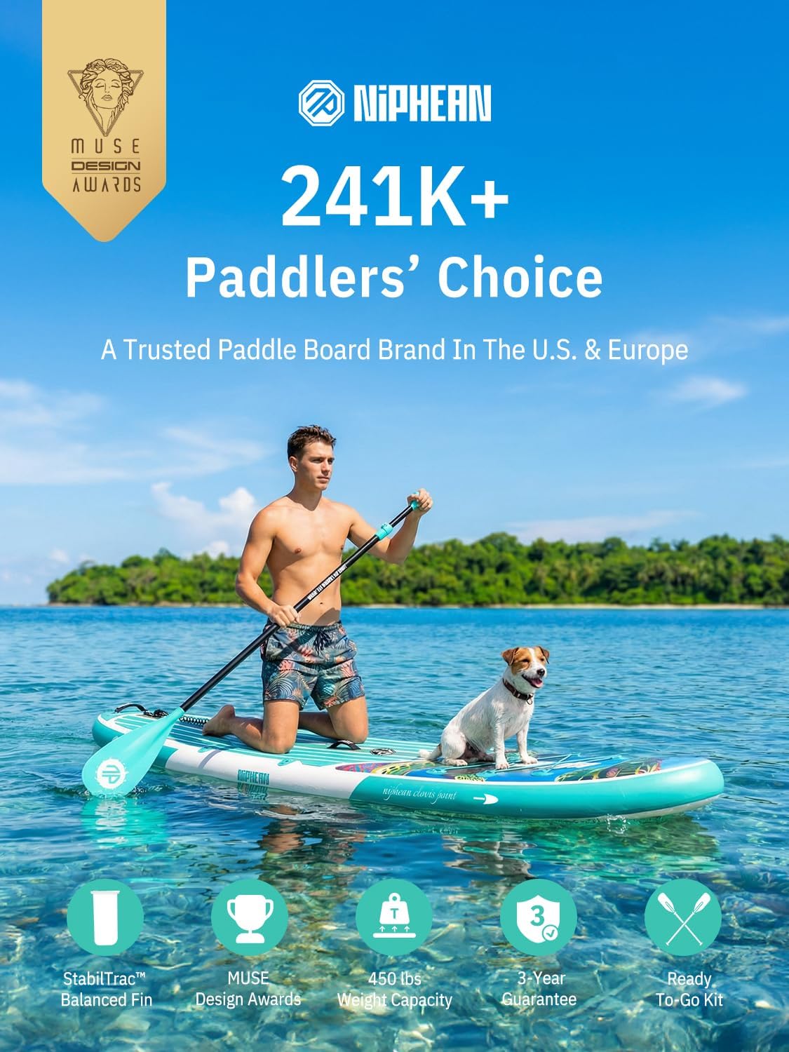 Niphean Inflatable Stand Up Paddle Board with SUP Accessories, Anti-Slip EVA Deck, 10'6'' Inflatable Paddle Boards for Adults & Youth of All Skill Levels
