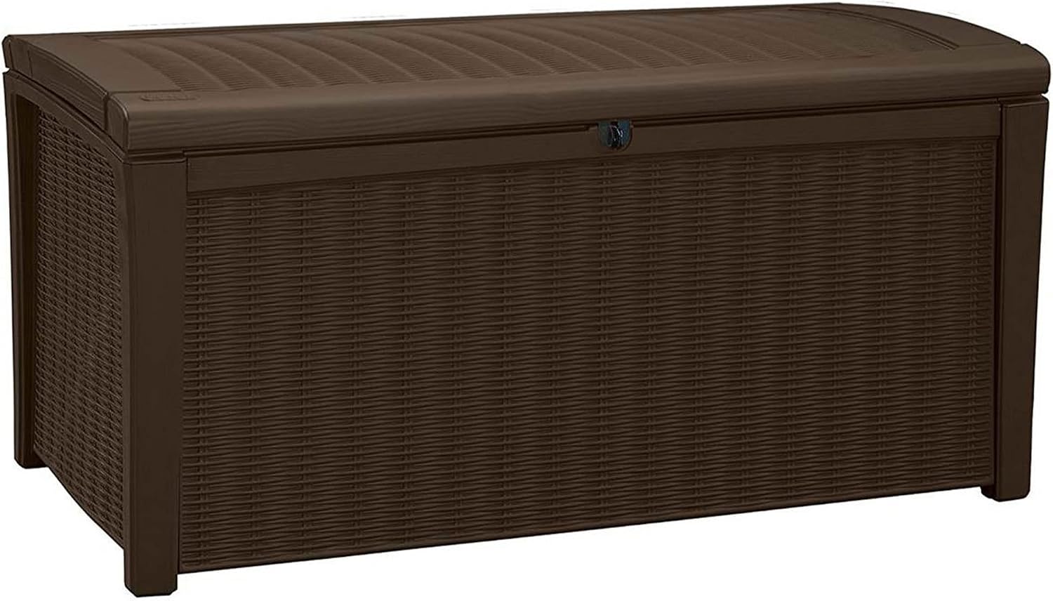 Keter 2-Pack Borneo 110 Gallon Deck Box Organizer, Doubles as 2-Person Bench Seat, Brown – Large Resin Outdoor Storage and Seating with Lockable Lid for Garden, Pool, and Patio