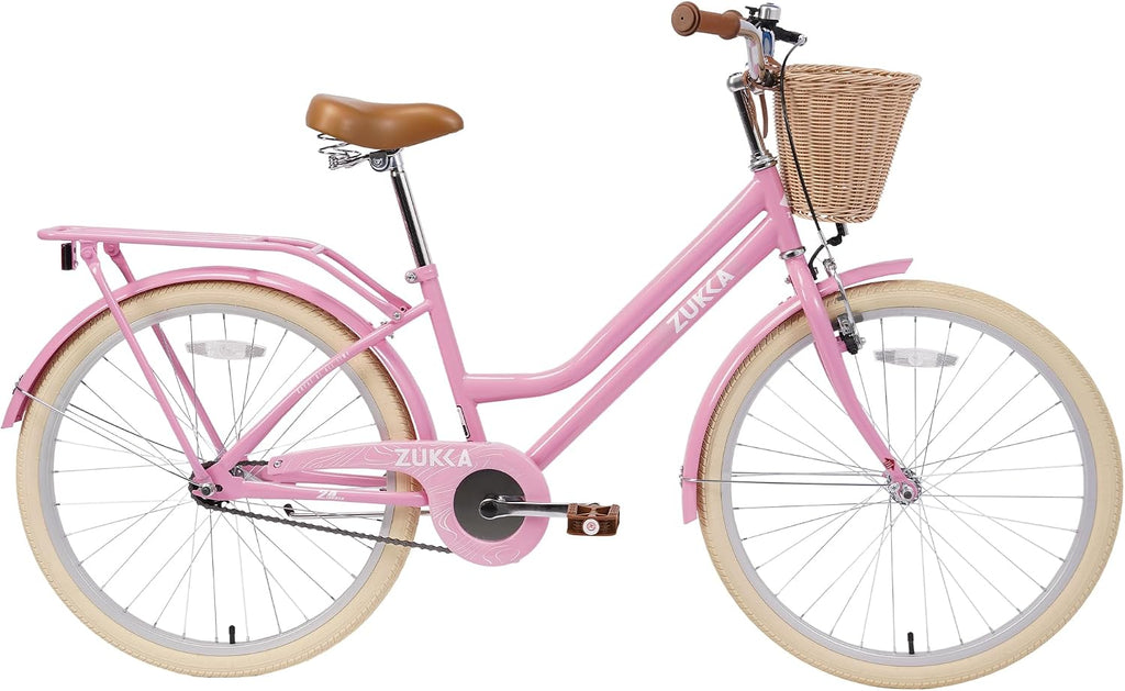 WEEROCK Girls Bike 20/24 Inch Kid Bicycle for 7 + Years Old, 20' 24' Bikes with Front Basket and Rear Rack, V and Coaster Brake for Children, Student Multiple Colors