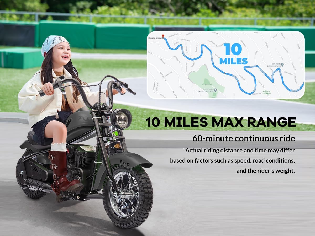 Garveelife Electric Dirt Bike, 15 Mph & 150lb Max, 24V Ride On Toy for Big Kids w/Led Lights & Power Display, 300W Chain-Driven Motor, Two Speed, Handbrake, Leather Seat, 12' Air-Filled Tires, Black