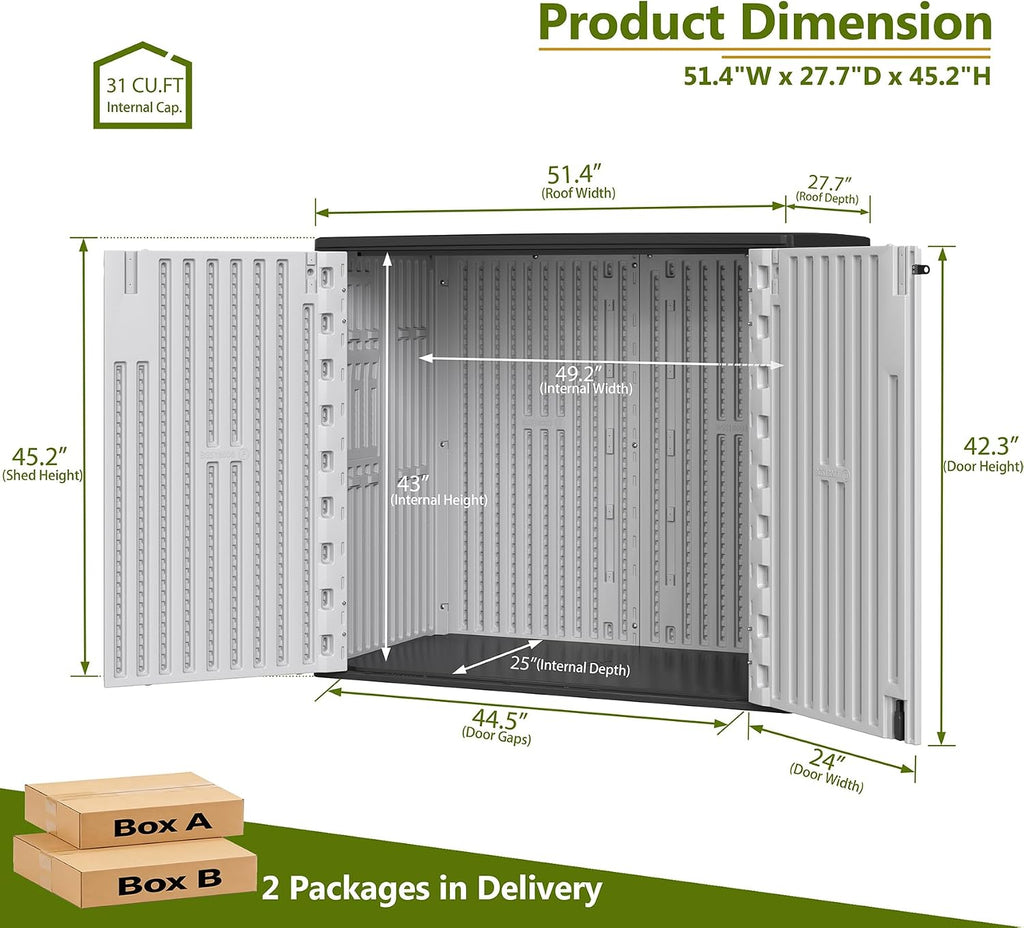 ZZM 37 Cu.ft Outdoor Storage Shed with Floor HDPE Double-Wall Resin Sheds Outdoor Storage, Lockable Weatherproof Storage Cabinet Fit for Garden Tools, Garage can, Bike, Patio Furniture, Grey