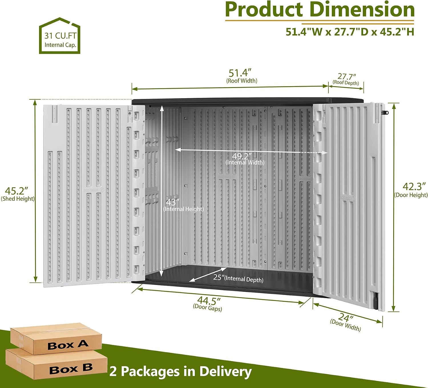 ZZM 37 Cu.ft Outdoor Storage Shed with Floor HDPE Double-Wall Resin Sheds Outdoor Storage, Lockable Weatherproof Storage Cabinet Fit for Garden Tools, Garage can, Bike, Patio Furniture, Grey