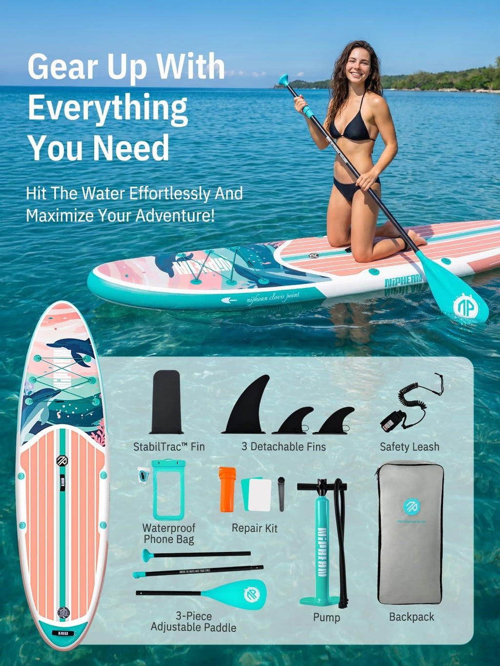 Niphean Inflatable Stand Up Paddle Board with SUP Accessories, Anti-Slip EVA Deck, 10'6'' Inflatable Paddle Boards for Adults & Youth of All Skill Levels