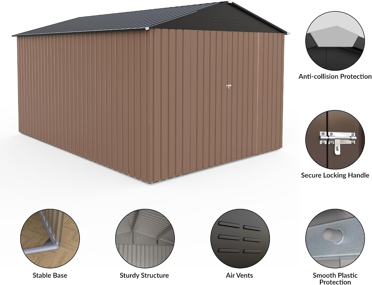 GarveeLife 8 x 12 ft Outdoor Storage Shed, Metal Garden Shed with Updated Frame Structure, Tool Sheds with Lockable Doors, Bike Storage Shed for Backyard Garden Patio Lawn