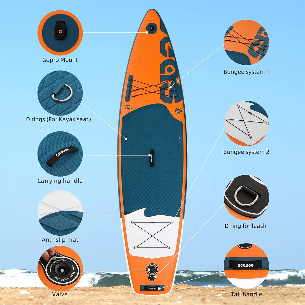Inflatable Stand Up Paddle Board Includes Paddle, Dual Action Pump, and Accessories 11ft Lightweight iSUP, 33'*6' Wide Stable Design, Anti-Slip EVA Deck, Paddle Board for Adults