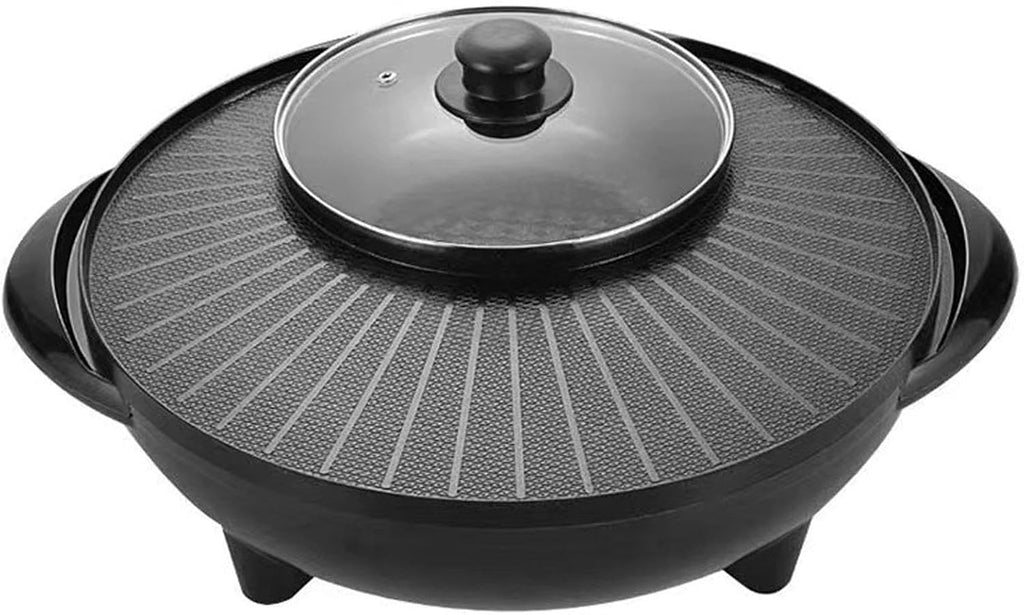 Electric Grill and Hot Pot 2 in 1 Portable Cookware Round Multifunctional Korean BBQ for Family Indoor Picnic Camping Outdoor, 32cm(36cm)