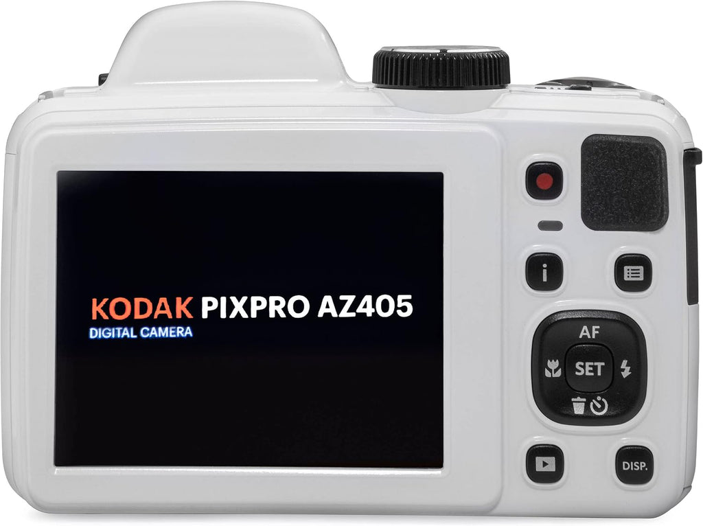 Kodak PIXPRO AZ405 Digital Camera (White) Bundle with Case, 32 GB SD Memory Card, Memory Card Wallet, Card Reader, Table Tripod, 4 AA Batteries & White Charger and Cloth
