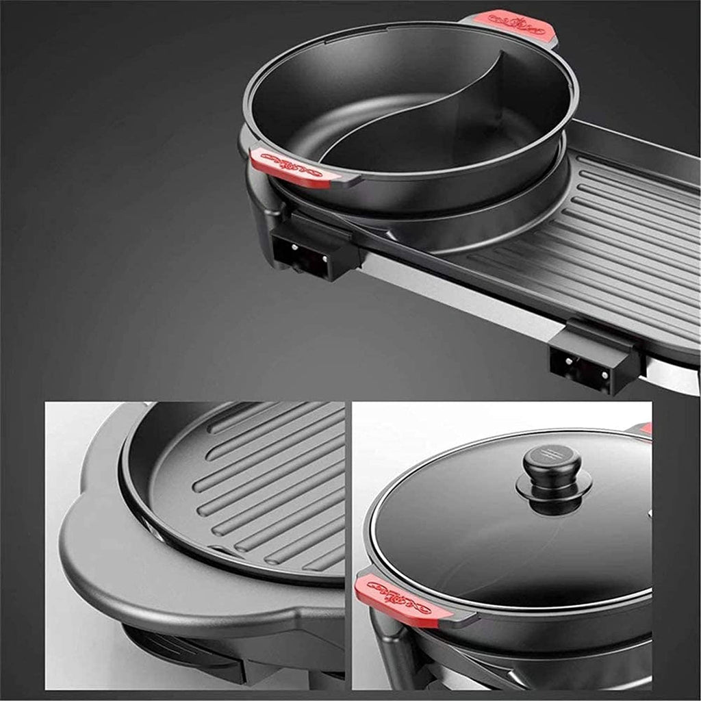 Indoor Korean Barbecue Grill Multifunctional BBQ Hot Pot Double Pot Integrated Kitchen Pot Separable Electric Hot Pot Electric Baking Tray,Black 1,65 * 26Cm,Portable Nonstick Griddle (Color : Black 2