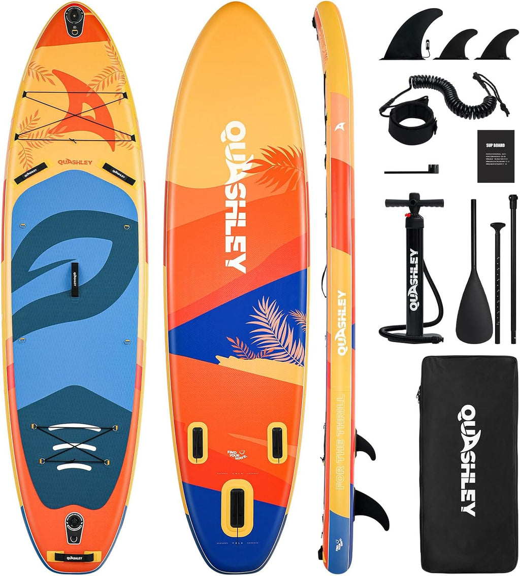 Quashley Inflatable Paddle Board Extra Wide Stand Up Paddleboards 11'×34' with All Premium Paddle Board Accessories,Inflatable SUP for Adults/Family,Beginner-Friendly,Removable Fin,Hand Pump