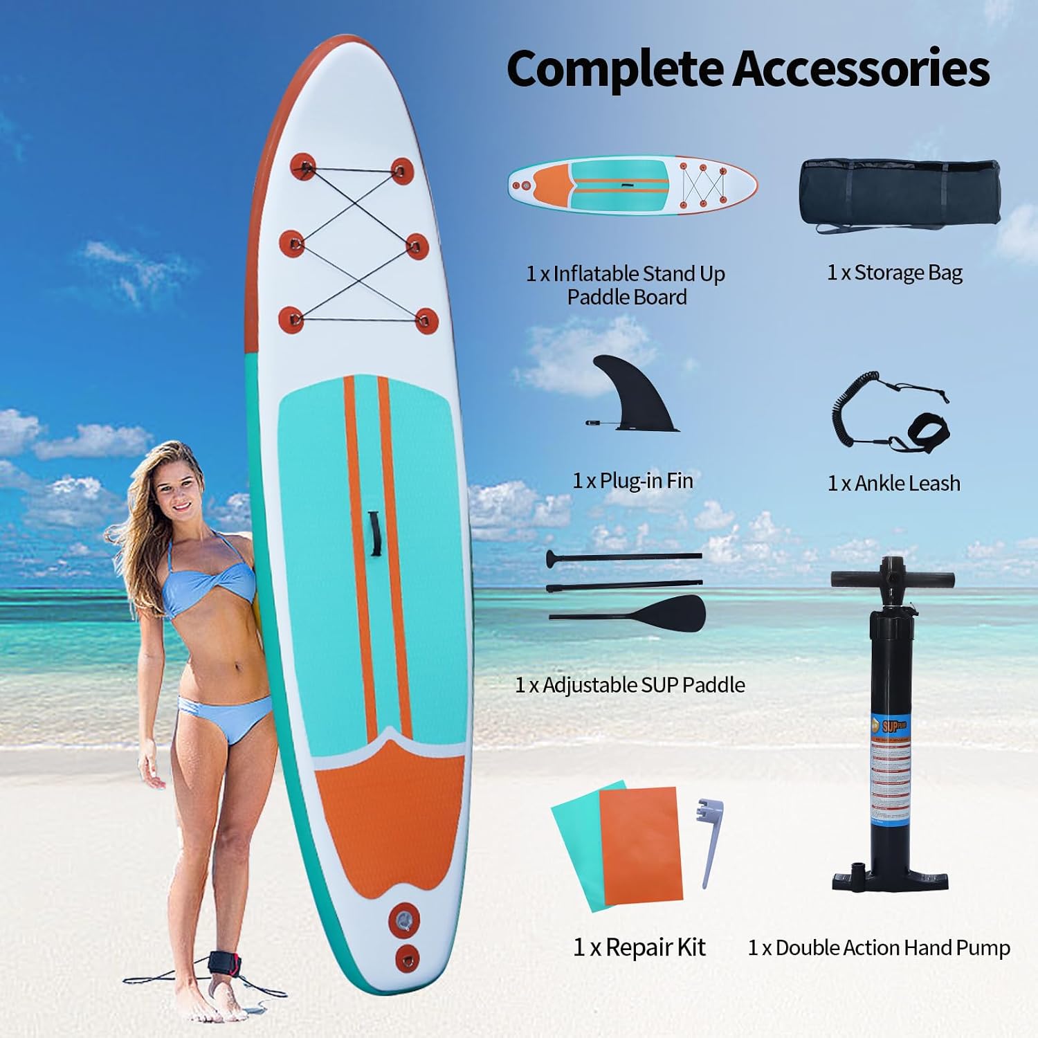 XHYCPY Inflatable Paddle Boards Stand Up Paddleboard Wide Stable with Premium SUP Paddle Board Accessories for All Skill Levels with Fins, Adjustable Paddle, Pump, Backpack, Leash