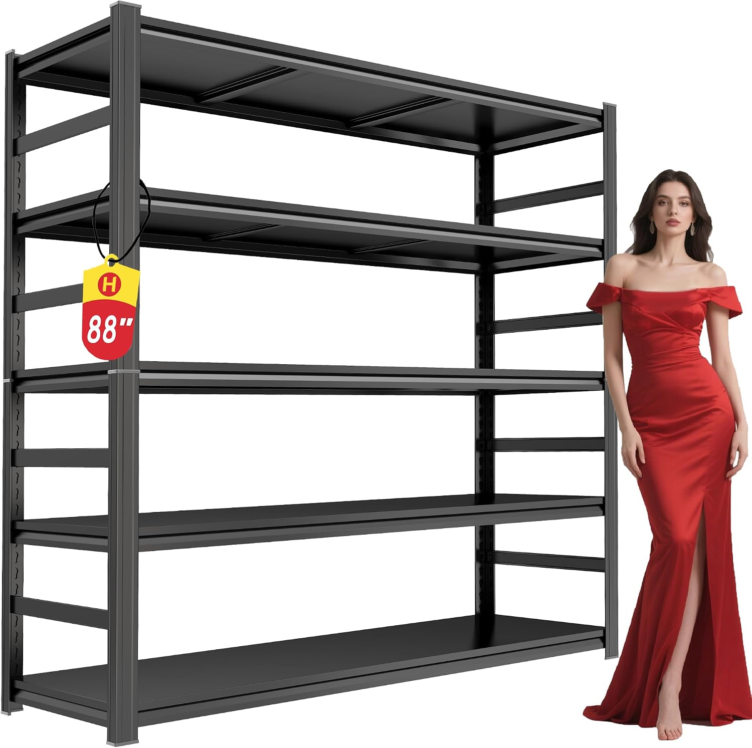 5-Tier Garage Shelving, 87''H*48''W*24''D Metal Storage Shelf ，2-in-1 Adjustable 3020 lbs Heavy Duty Unit Shelves, Upgraded Reinforced Double-Layer Columns for Basement Storehouse Pantry Rack