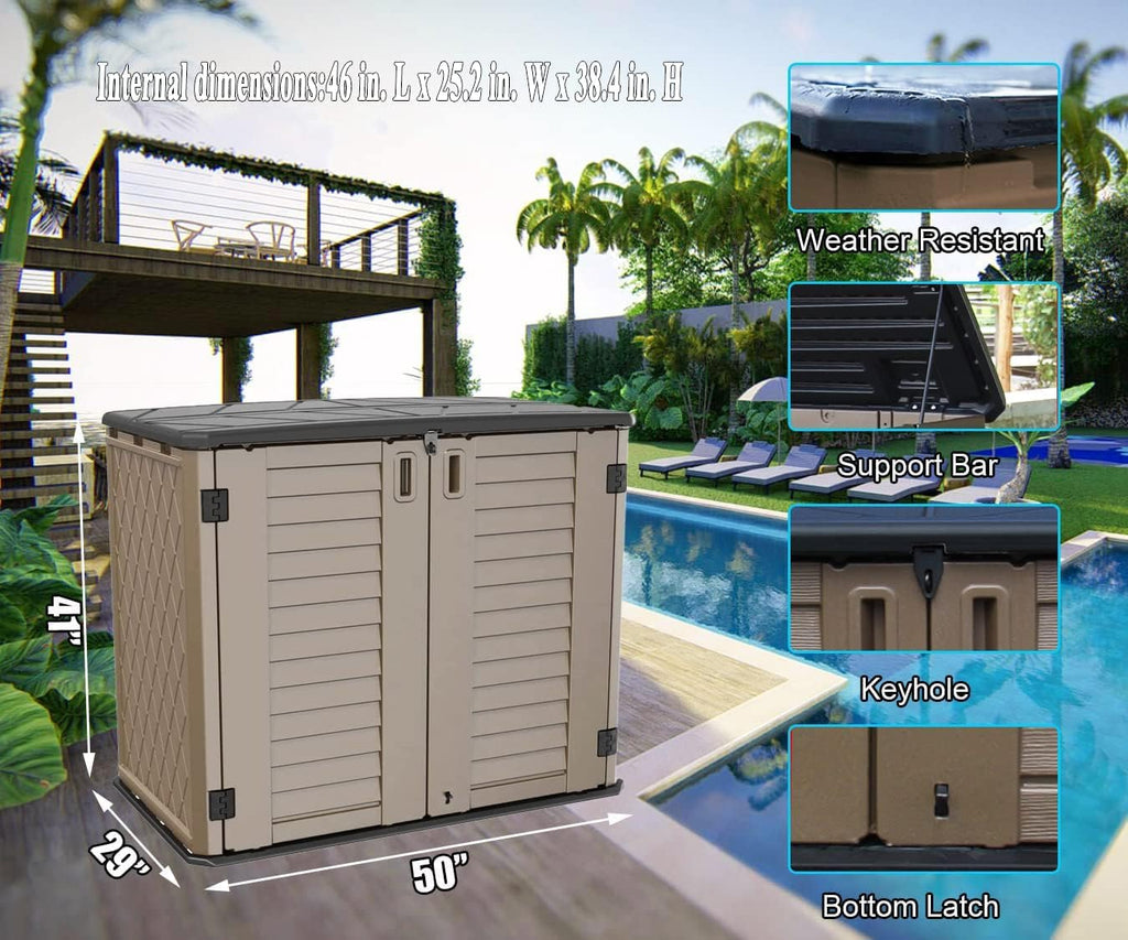 ADDOK 26 Cu.ft Outdoor Storage Shed Multi-Function, Lockable Horizontal Storage Unit Weather Resistance, Thick HDPE Resin Storage Cabinet for Backyards, Patio, Garden(Brown)