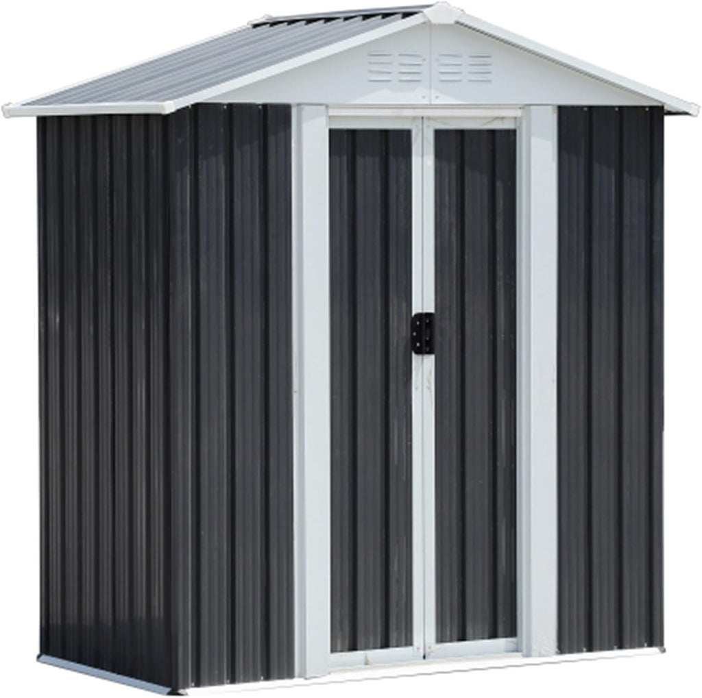5FT x 3FT Outdoor Storage Metal Anti-Corrosion Utility Tool House with Lockable Door & Shutter Vents，Outdoor Waterproof Garden Tool Storage Sheds（with Metal Foundation）
