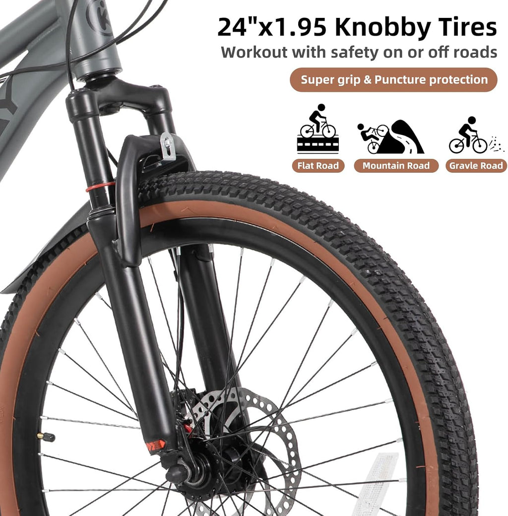 KEANO Huntaway 20 24 Inch Kids Bike for Boys & Girls Ages 7-12 Years Hardtail Mountain Bike for Kids with Aluminum Frame and 7-Speed Drivetrain Children Bicycle