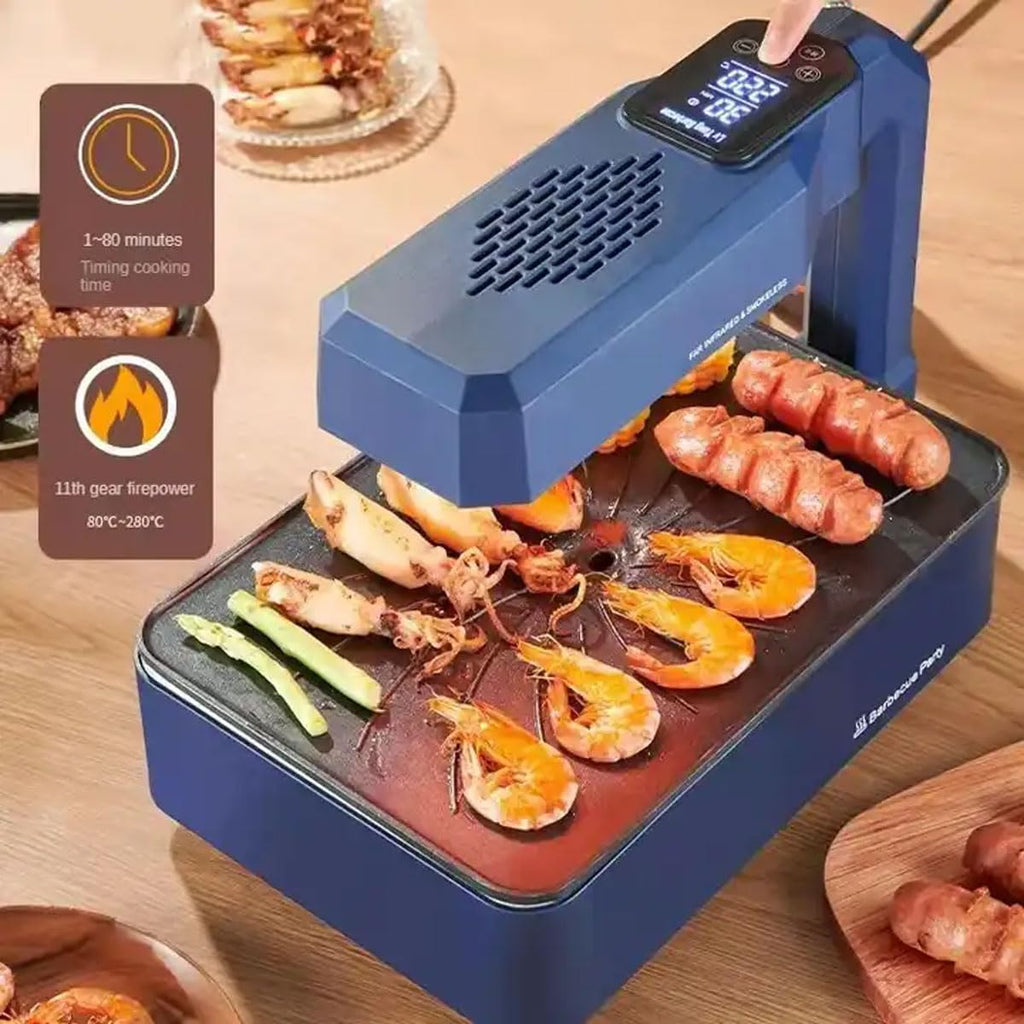 Smokeless Grill Indoor, 11 Levels Adjustable Firepower Portable Electric Korean BBQ Grill, LCD Smart Display, Fast Heat Up, 850W Removable BBQ Machine for Home, Party, Outdoor, Camping