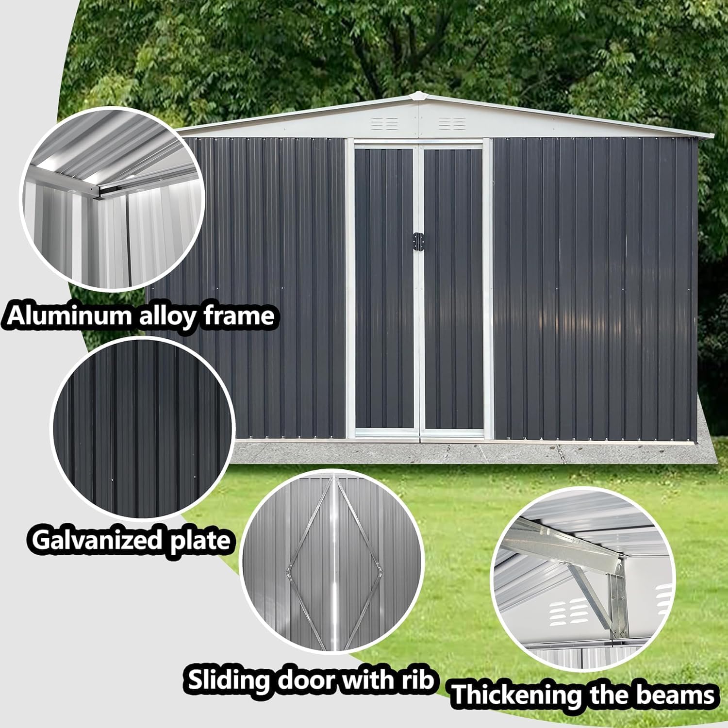 12FT x 10FT Outdoor Storage, Metal Anti-Corrosion Utility Tool House with Lockable Door & Shutter Vents，Outdoor Waterproof Garden Tool Storage Sheds