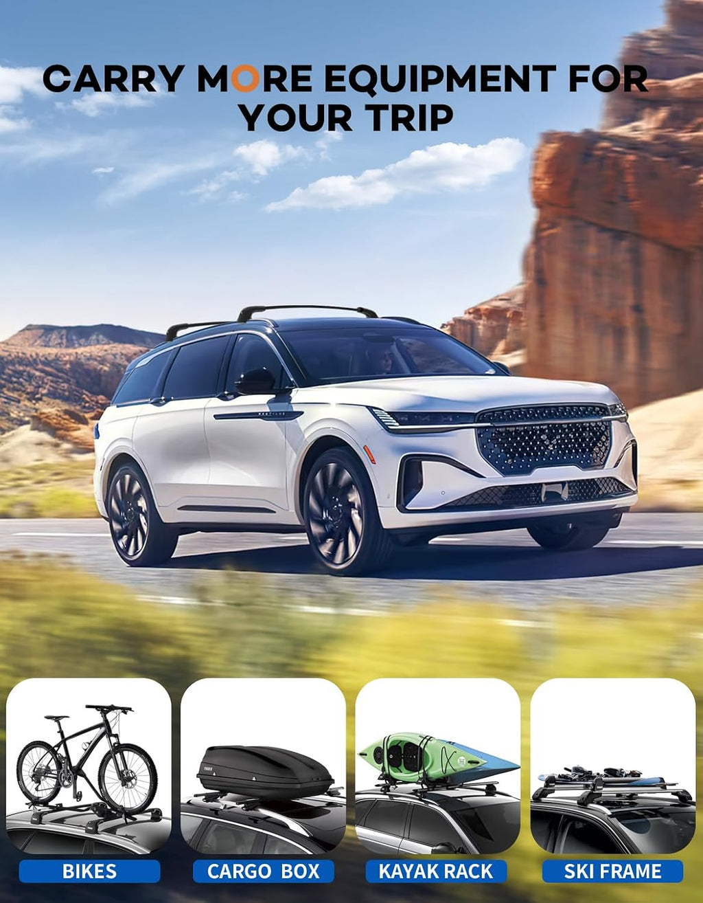 Roof Rack Cross Bars 300lbs Compatible with Lincoln Aviator 2019 2020 2021 2022 2023 2024 2025 2026，Heavy Duty Aluminum Lockable Roof Rails Crossbars Cargo Canoe Black Rooftop Cargo Carrier Luggage.