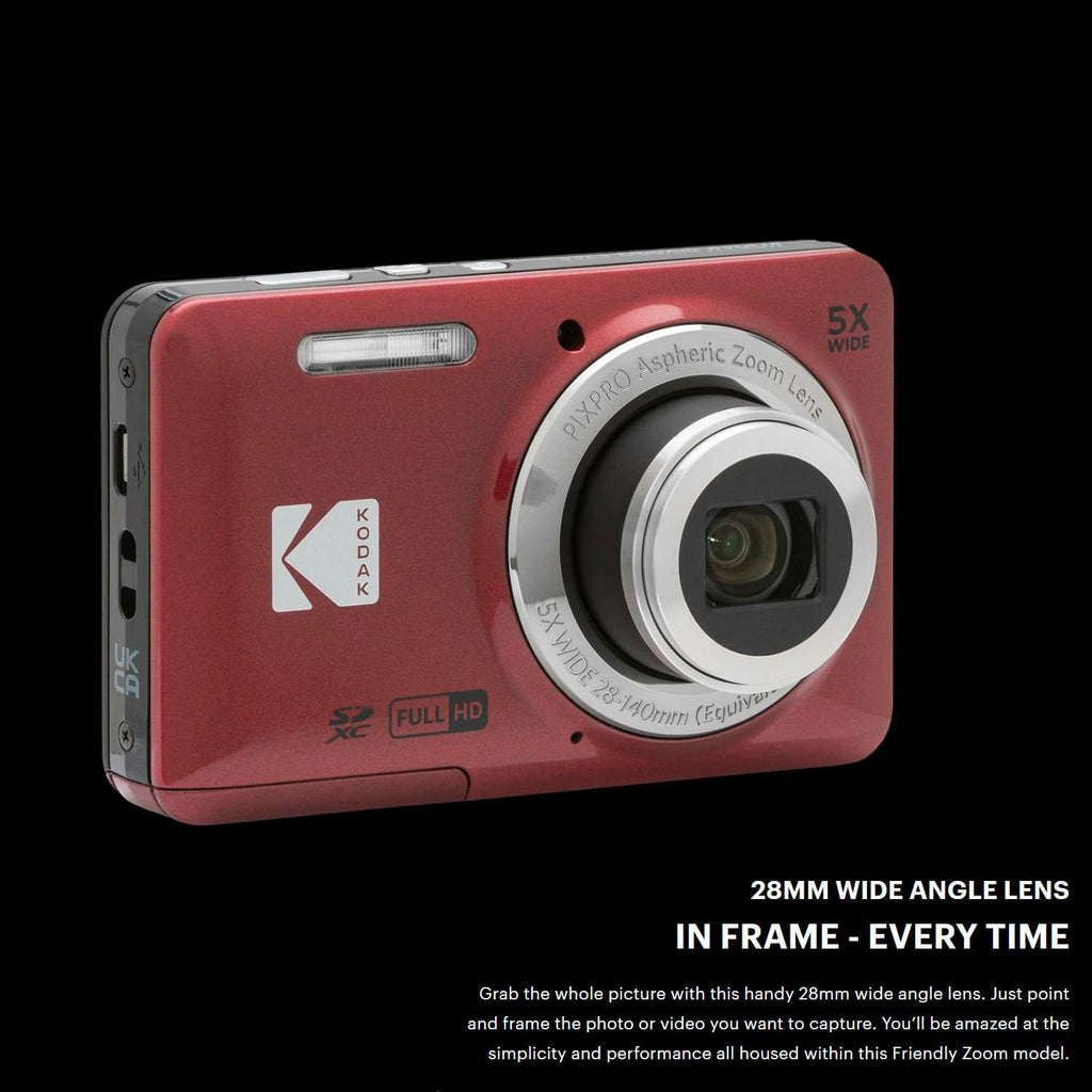 Kodak PIXPRO FZ55 Digital Camera (Red) Friendly Zoom with 128GB SD Card, Card Reader, Tripod and Pouch (5 Items)