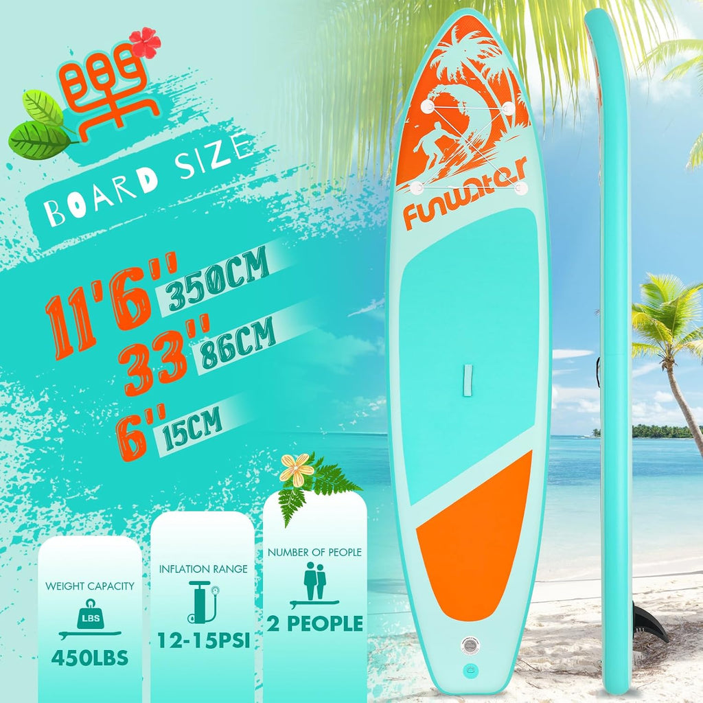 FunWater Inflatable Stand Up Paddle Board with Premium SUP Paddleboard Accessories, Anti-Slip EVA Deck, 11'6''/11'/10'6'' Paddle Boards for Adults & Youth of All Skill Levels