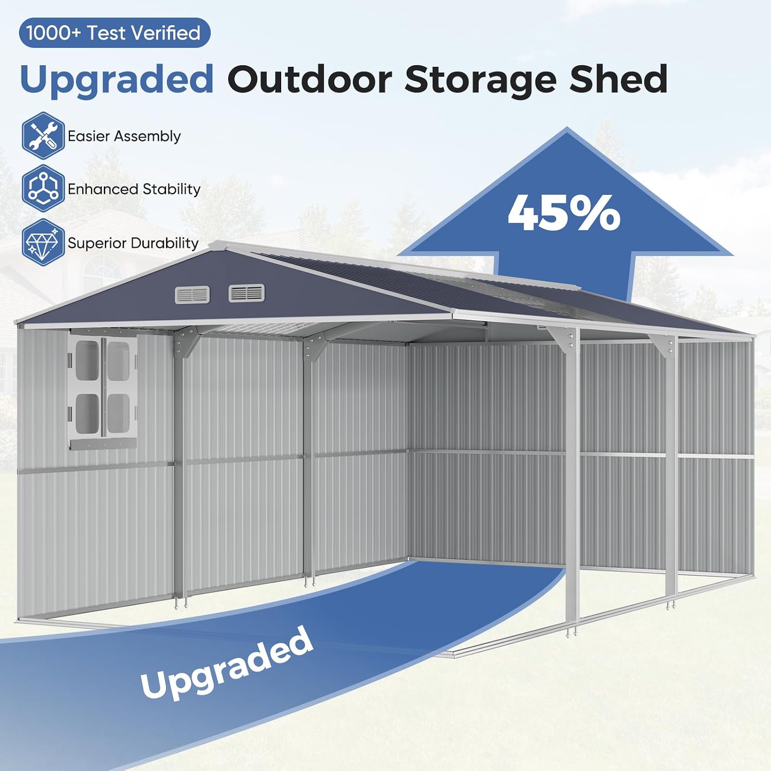 K Knowbody 10x16 FT Heavy Duty Metal Shed, 20-Gauge Reinforced Frame with Powder Coating, 50 PSF Snow Load & 120 MPH Wind Rated, Large Outdoor Storage Building with Skylight for Garden & Bike