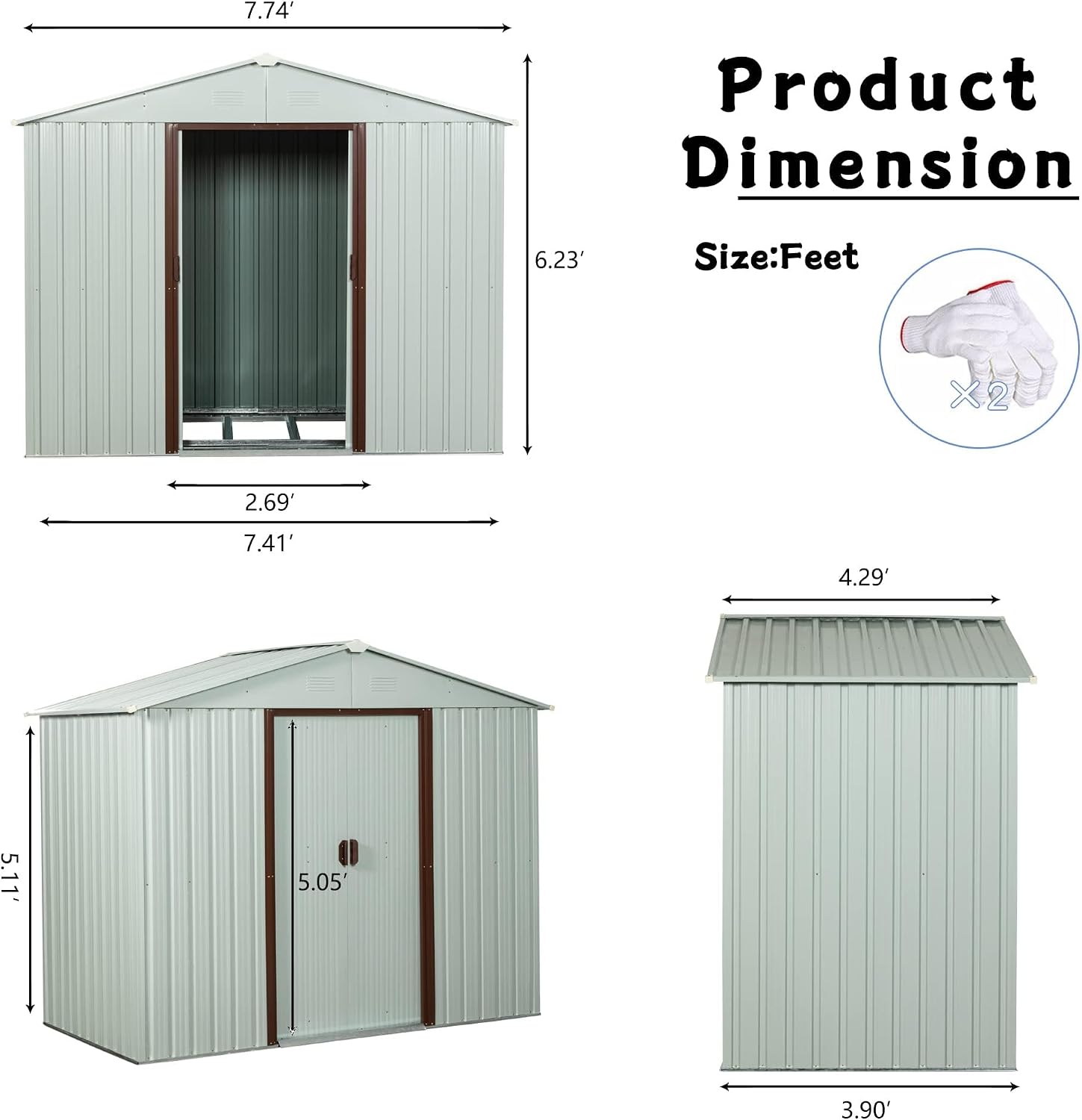 8 x 4 FT Outdoor Storage Shed, Metal Garden Shed with Floor Frame, Tool Shed Outdoor Storage with Lockable Sliding Doors & Air Vents, Storage House Waterproof for Backyard, Lawn, White