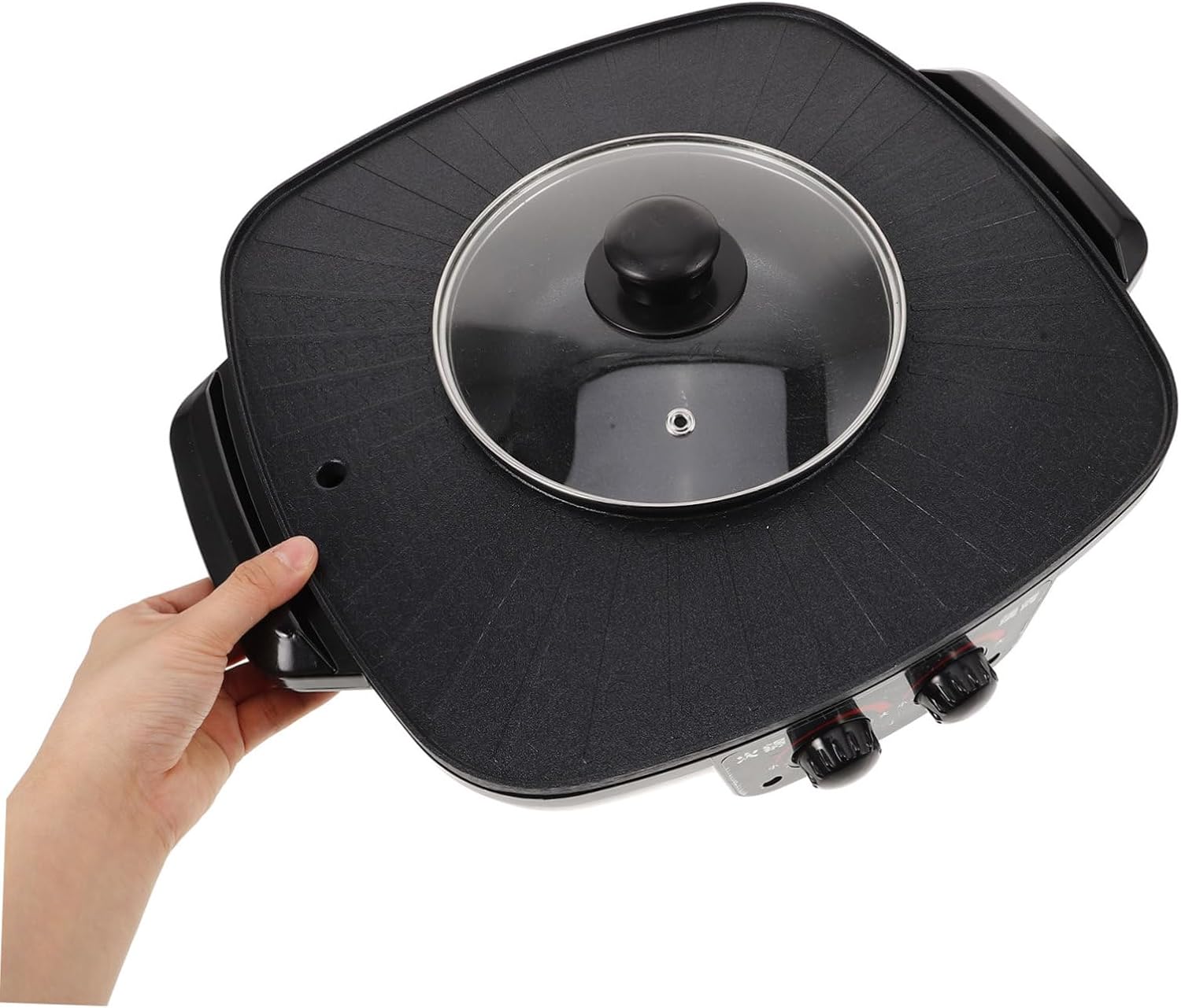 Indoor Electric Grill Bbq Pot Multi-function Hot Pot Cookware Smokeless Non-stick Surface Triangle Plug Electric Barbecue Grill for Family Restaurant