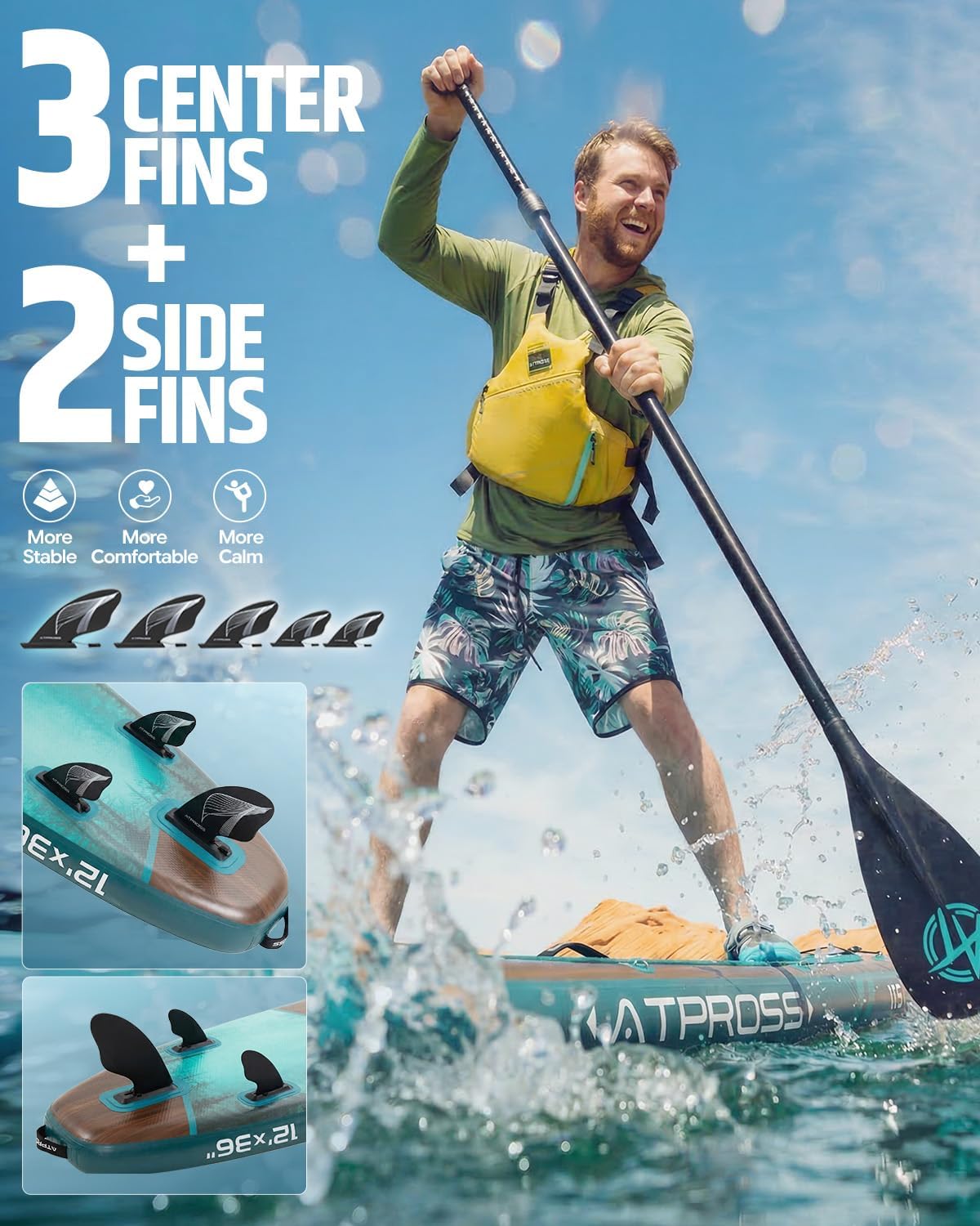 12'x36 Inflatable Paddle Board, 500lbs Extra Wide Stand Up Paddleboard for Adults with Premium SUP Accessories Kit & Backpack, Blow Up Kayak Non-Slip Stable Deck Boat for Yoga Fishing Surf